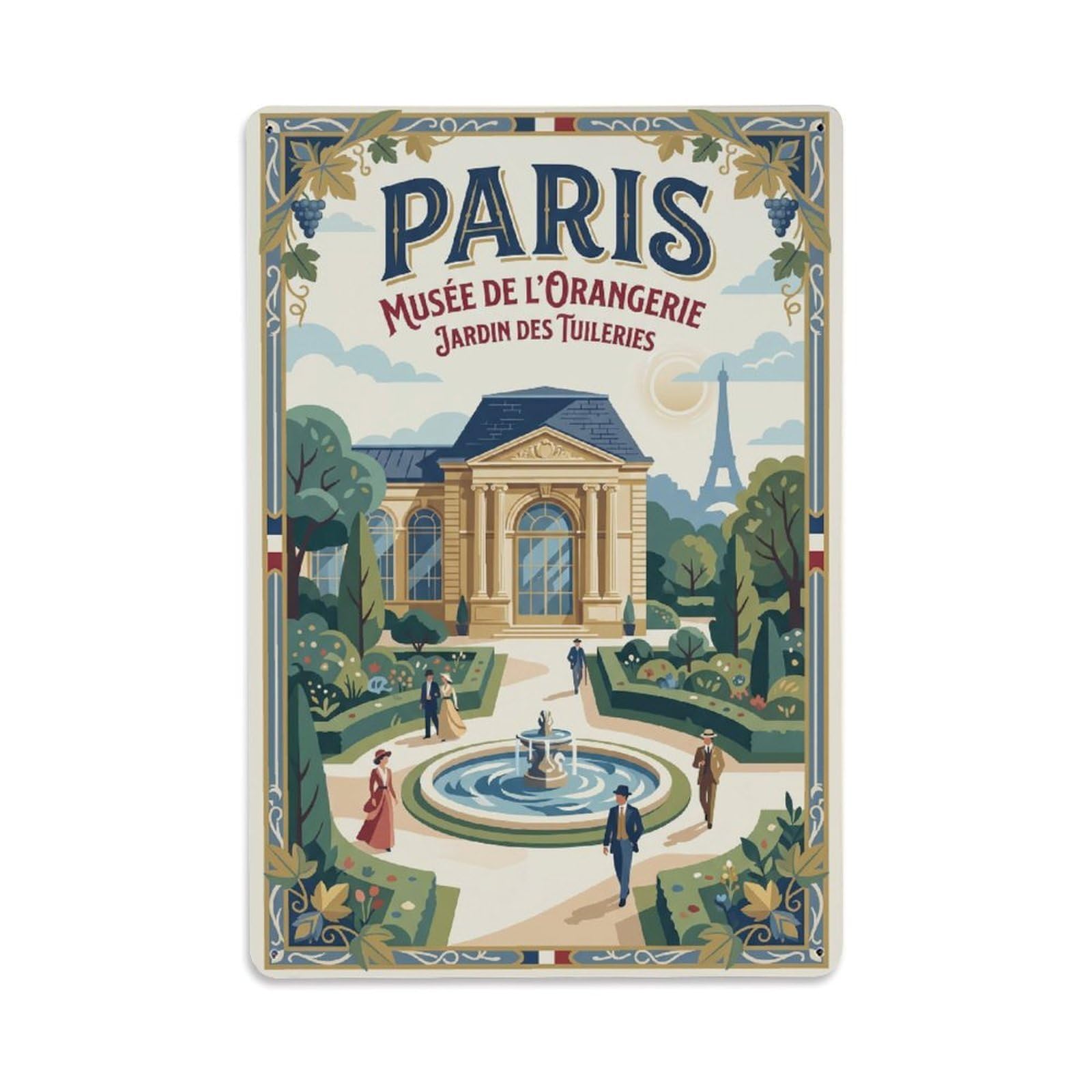 Vintage Travel Paris Musée De L Orangerie Museum Clean France Metal Tin Sign Plaque Wall Decor for Cafe, Club Bar, Office, Home Garden Metal Poster 8x12Inch