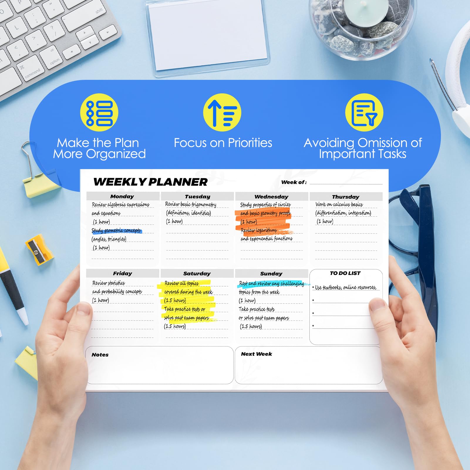 CreGear To Do List Notepad, Weekly Desk Planner Notepad with 52 Page Task Tear-Off Daily Planning Pad, 100gsm Paper, Desk Notebook to Organize Home Office, 8.5" x 11" - Image 3