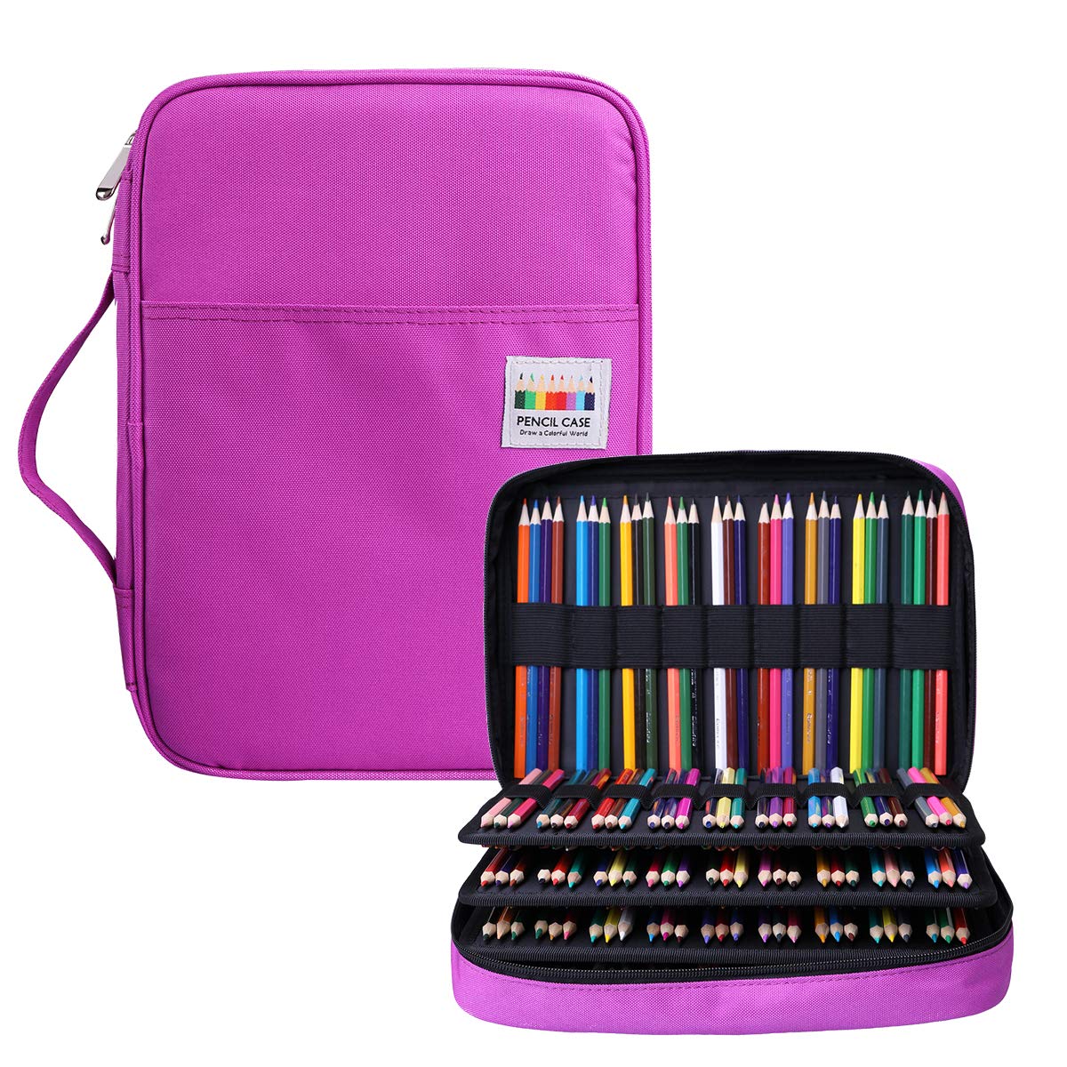 BOMKEE Coloring Pencil Case 220 Slots Pencils/Gel Pens Organizer Waterproof Travel Case Zipper Carrying Portable Pencil Markers Pen Holder Bag for Painter Writers