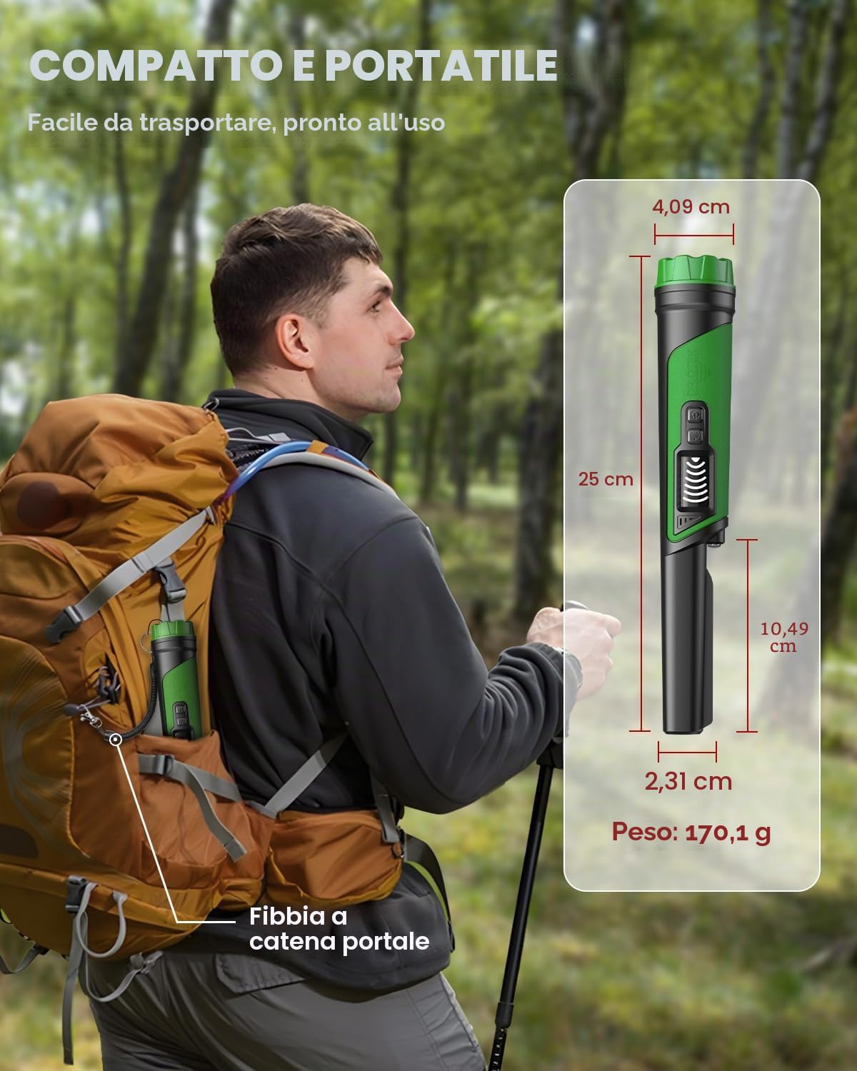DR.ÖTEK Metal Detector Pinpointer per adulti e bambini, bacchetta puntatore portatile con schermo LCD, completamente impermeabile, rilevamento a 360°, 3 modalità, esclusiva cancellazione delle
