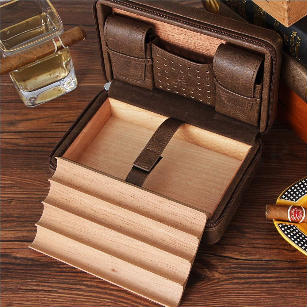 Scatole per sigari, umidificatori, Scatola per sigari, Custodia per sigari da Viaggio Portatile con umidificatore, Contiene 4 sigari, Chiusura con Cerniera, Scatola Regalo con Custodia/Nero/a