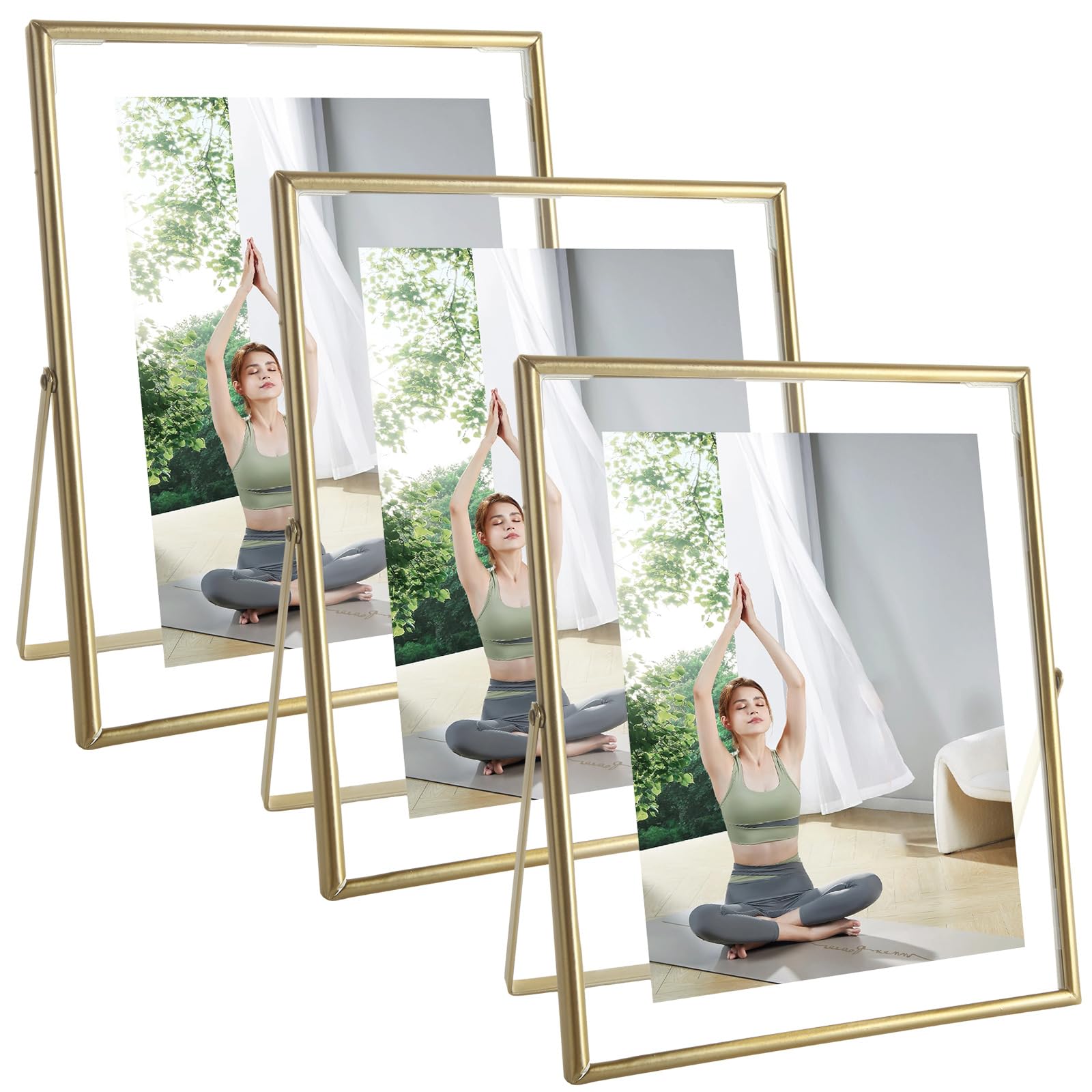 Cadres photo flottants dorés en métal premium, écrin en verre pour décoration chic
