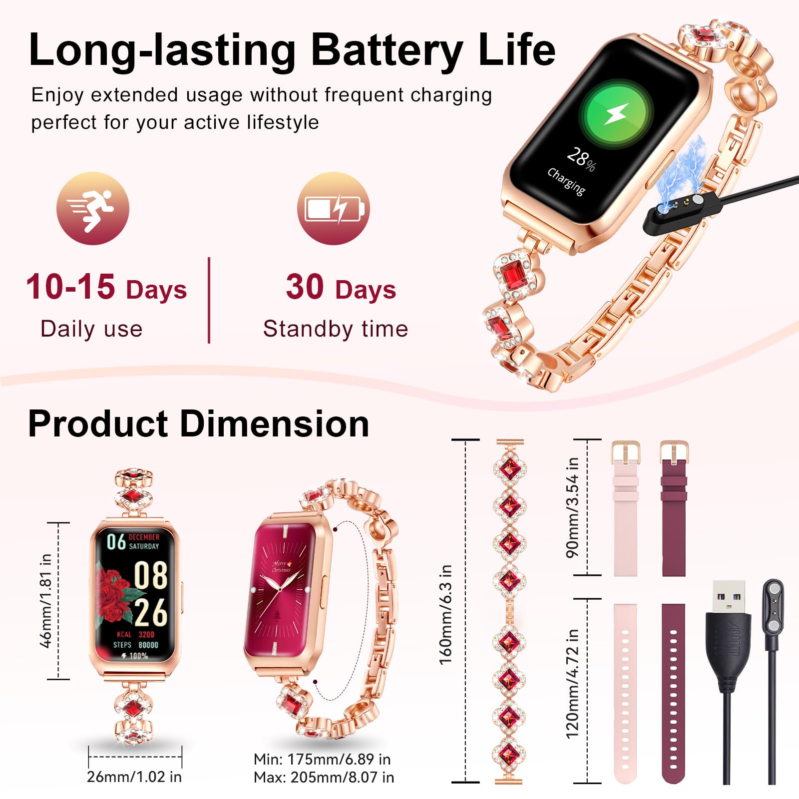 Resoponda Reloj Inteligente Mujer con Whatsapp Notificación, Fitness Tracker Monitor de sueño frecuencia cardíaca SpO2, Smartwatch Mujer con Batería de Larga duración para Android/iOS