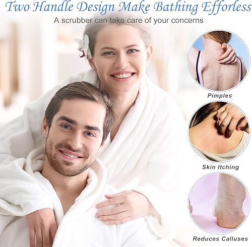 Miniatura 6 de Moukeren Exfoliante de espalda con asas, paquete de 4 exfoliantes de espalda de nailon, de longitud extendida, con correa elástica (azul oscuro,