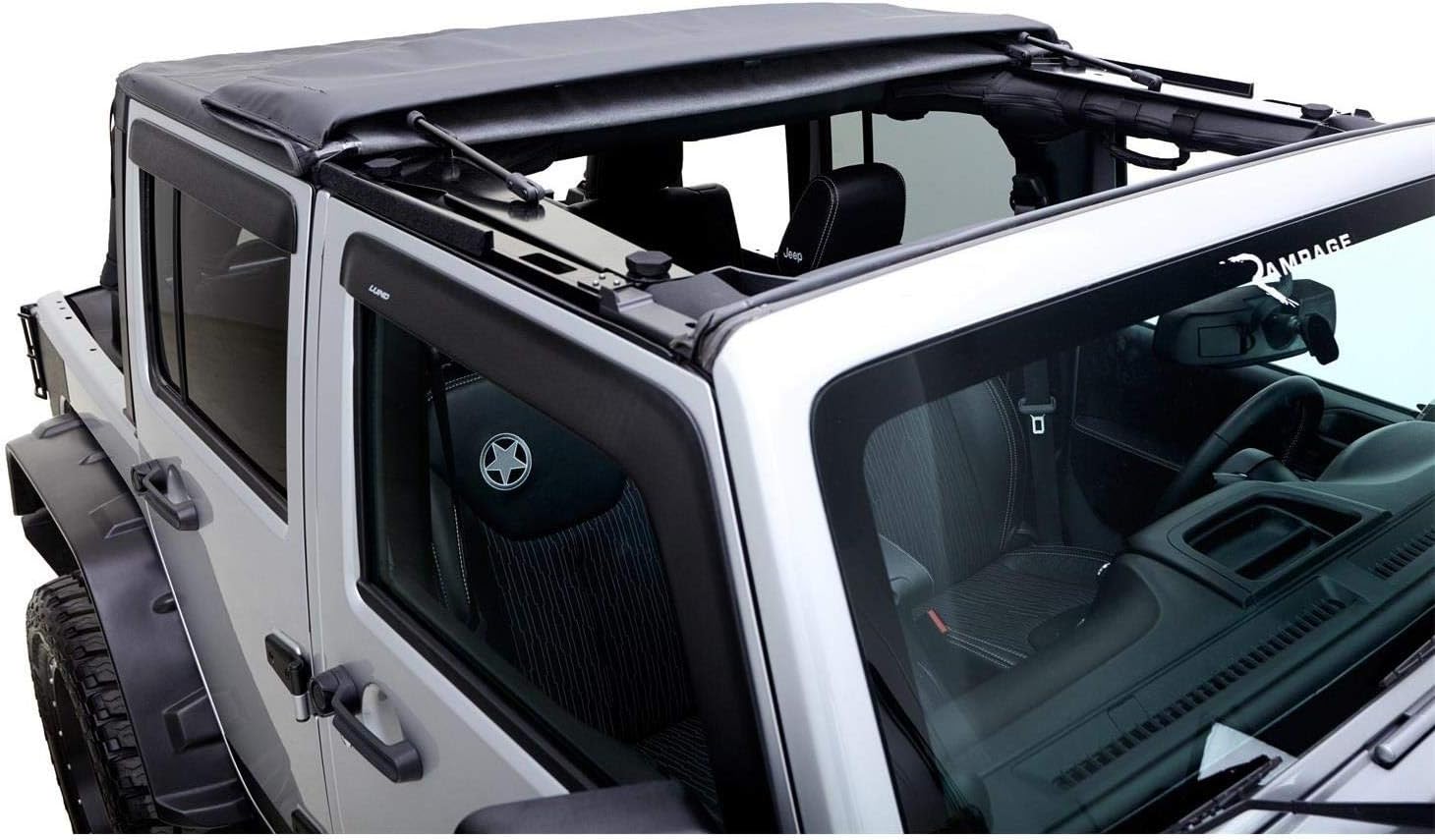 RAMPAGE PRODUCTS Trailview Fastback Soft Top for Jeep Wrangler JK | Tinted Windows, Sail Cloth, Black Diamond | 139935 | Fits 2007-2018 Jeep Wrangler JK 2-Door