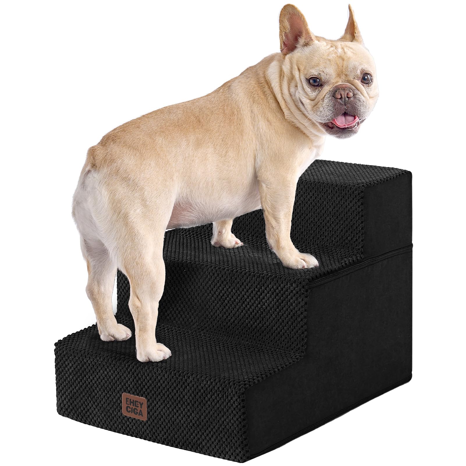 EHEYCIGA Dog Stairs for Small Dogs 13.5" H, 3-Step Dog Steps for Cats, Black