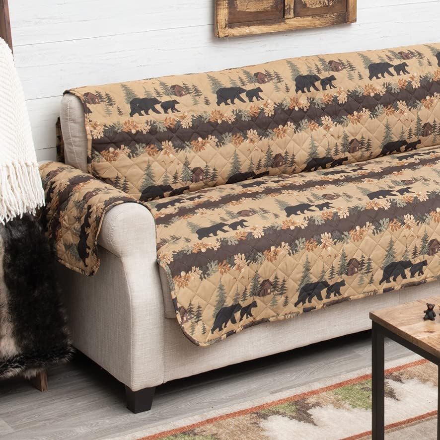 BLACK FOREST DECOR Cozy Cabin Bears Loveseat Cover, Decorative Accent, 88" W x 75" L