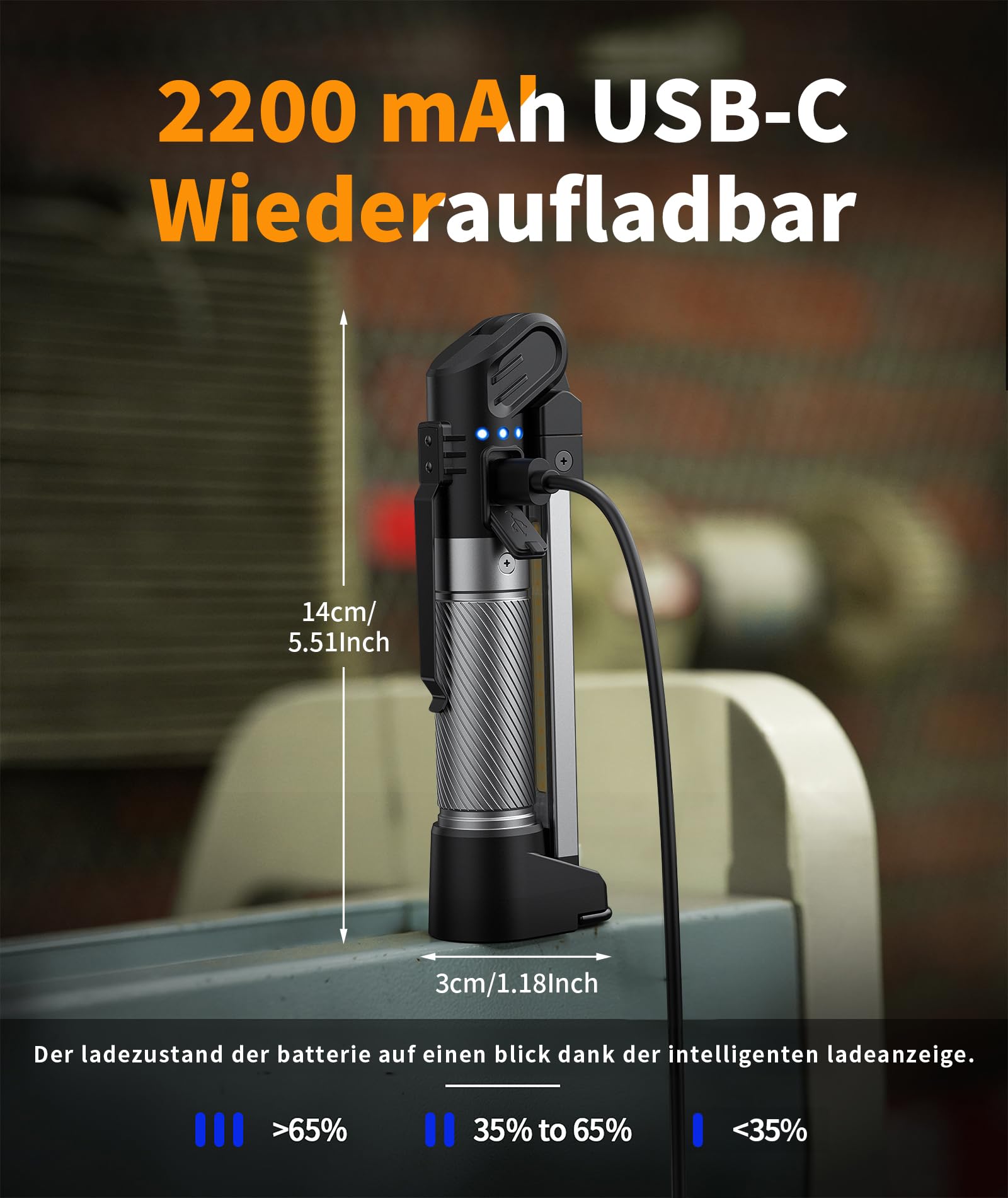 HOTLIGH Arbeitsleuchte – 800 Lumen Werkstattlampe LED mit Multifunktionalem Faltbarem Design, 2200 mAh Arbeitsleuchte LED Akku, 3 Leuchtmodi Arbeitslampe für Fahrzeugwartung/Notfälle, 1 Packung