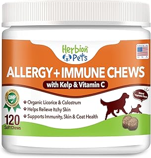 Herbion Pets Allergy + Immune Chews with Kelp & Vitamin C, 120 Soft Chews – Supports Immunity, Skin & Coat Health – Relieves Itchy Skin – Made in USA. Natural Vegetable Flavor – for Dogs 12 Weeks+