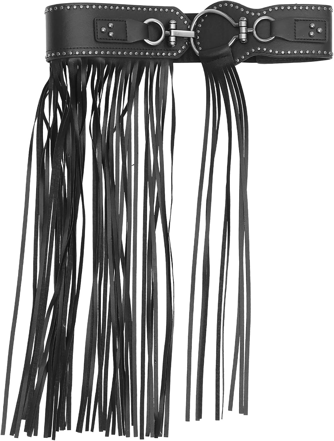 KESYOO 1pc Punk Style Leather Tassel Skirt Fashionable Leather Rivet Wide Belt with Tassel (Black Size L 68-75CM (Waist))