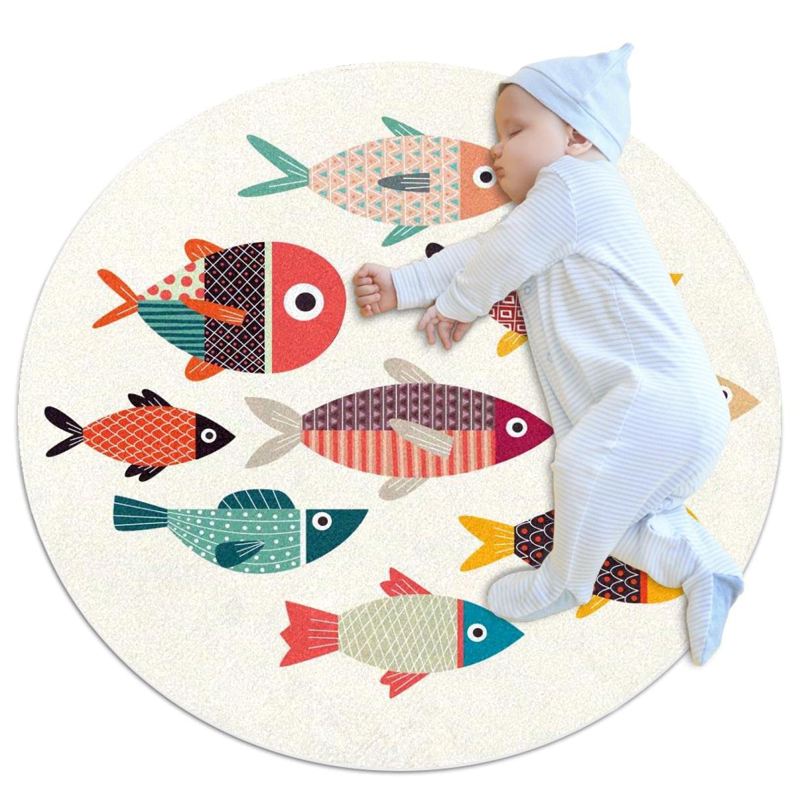 Tapis poisson coloré tapis de jeu rond enfants filles garçons animaux JDEZ