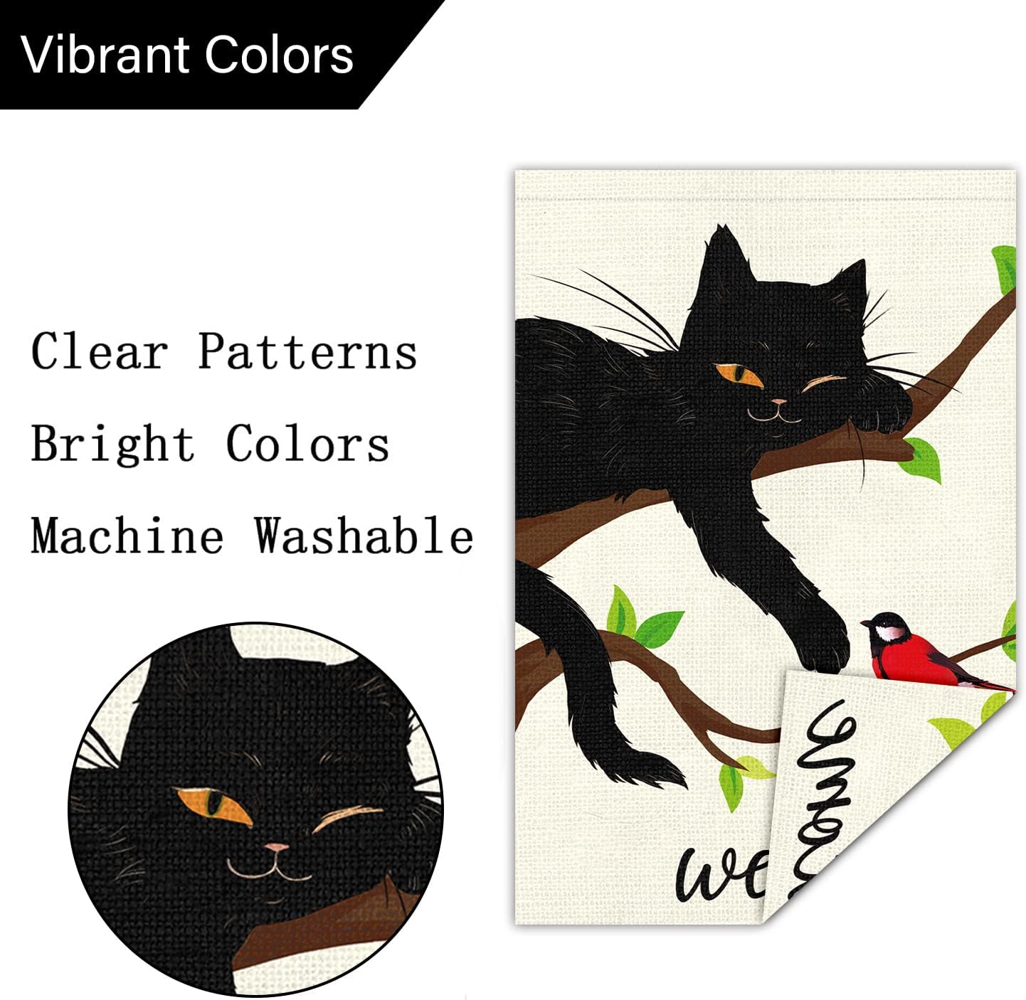 Louise Maelys Welcome Spring Garden Flag 12x18 Double Sided, Burlap Small Black Cat for Yard Seasonal Outside Outdoor House Decoration - Image 5