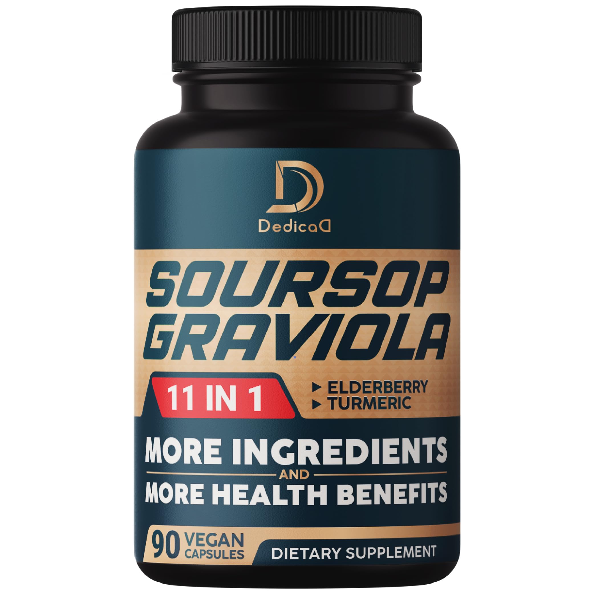 Soursop Graviola Capsules - 3 Months Supply - 9450mg Per Serving - 11 Herbs Elderberry, Turmeric Curcumin, Ginger Root, Milk Thistle - Mood, Mind, Body & Immune Support - 90 Vegan Capsules