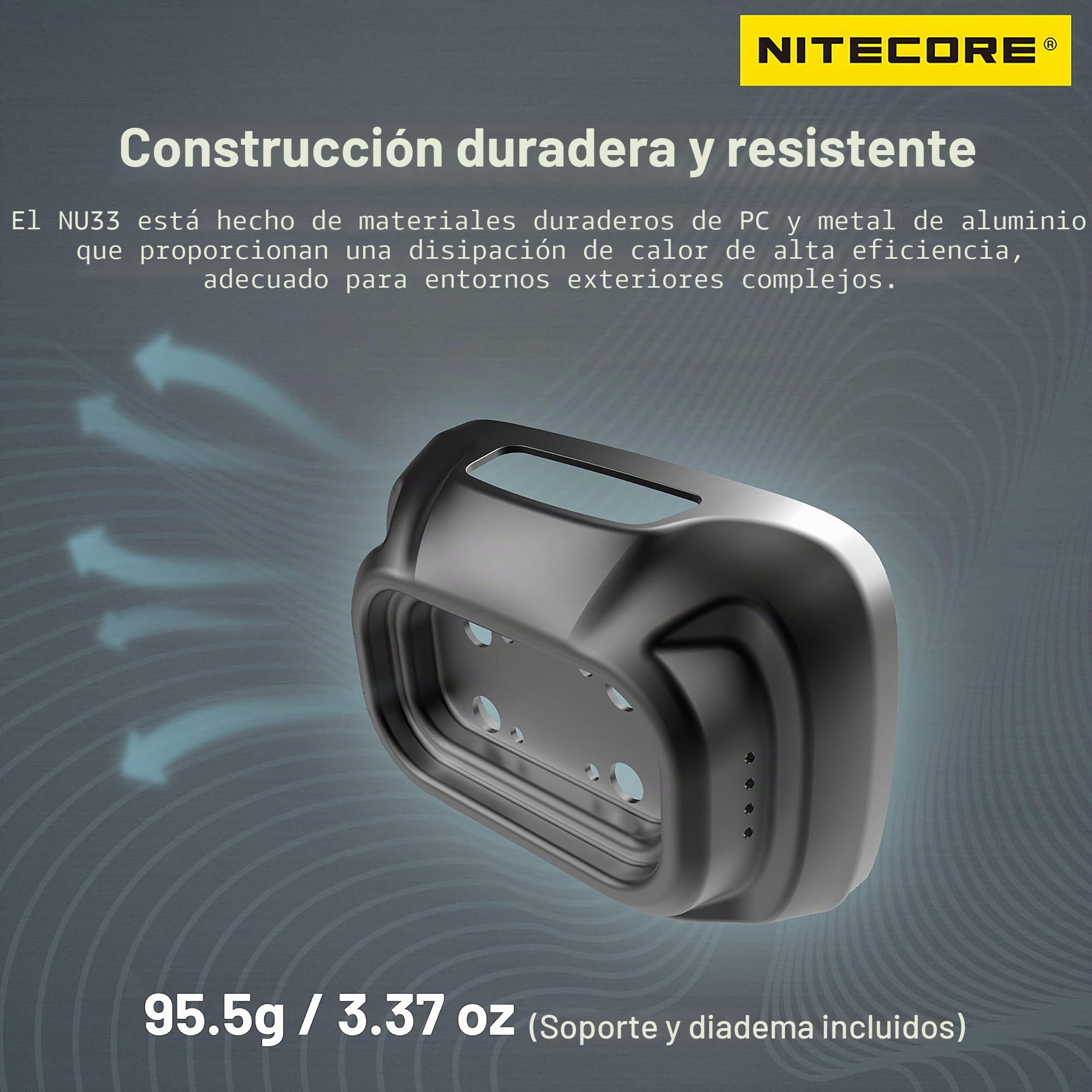 Nitecore NU33 700 lúmenes aluminio faro triple fuente de luz USB-C recargable faro etiqueta, Negro -