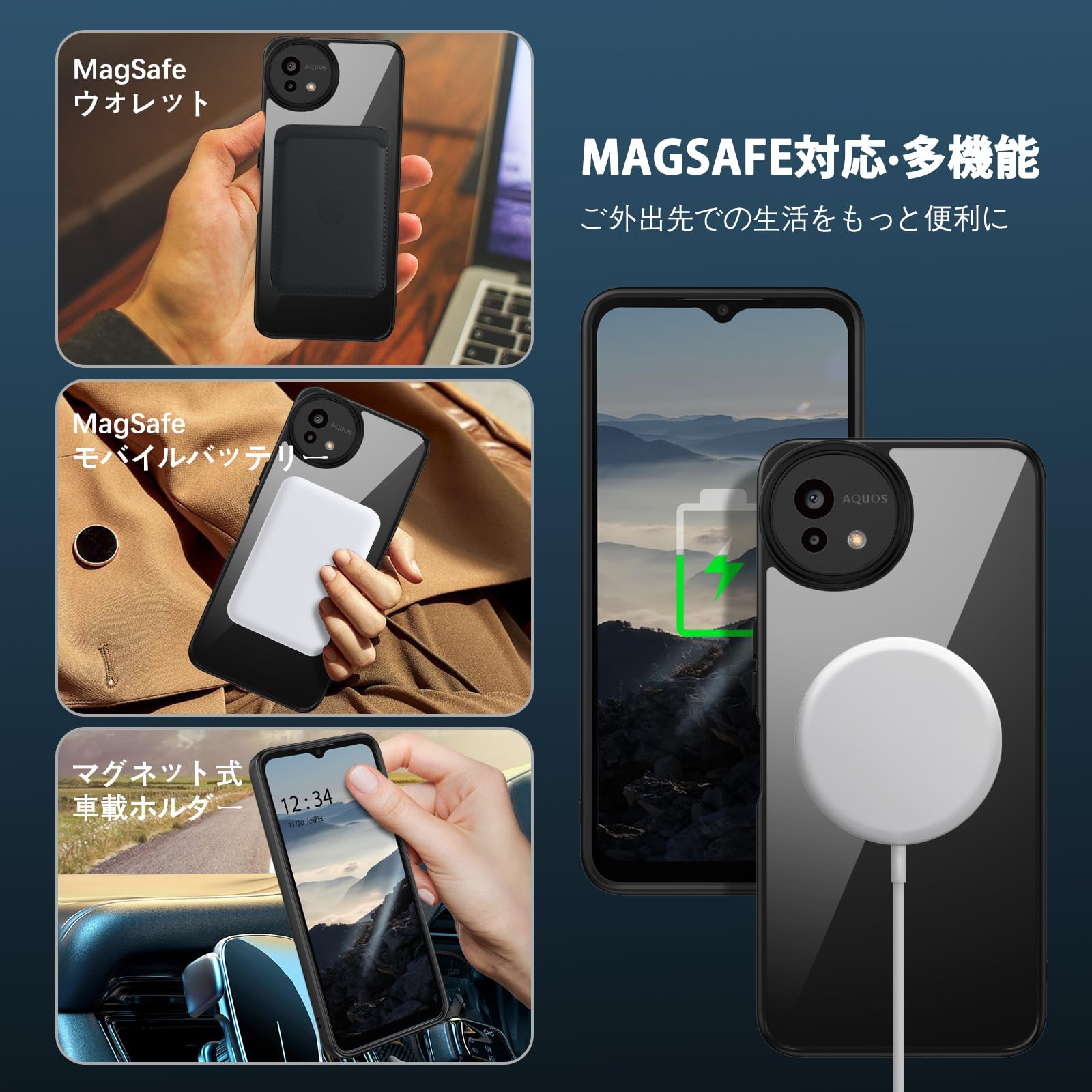 Amazon.co.jp: DOMAVER Aquos wish 4 ケース 透明 360°回転スタンド 