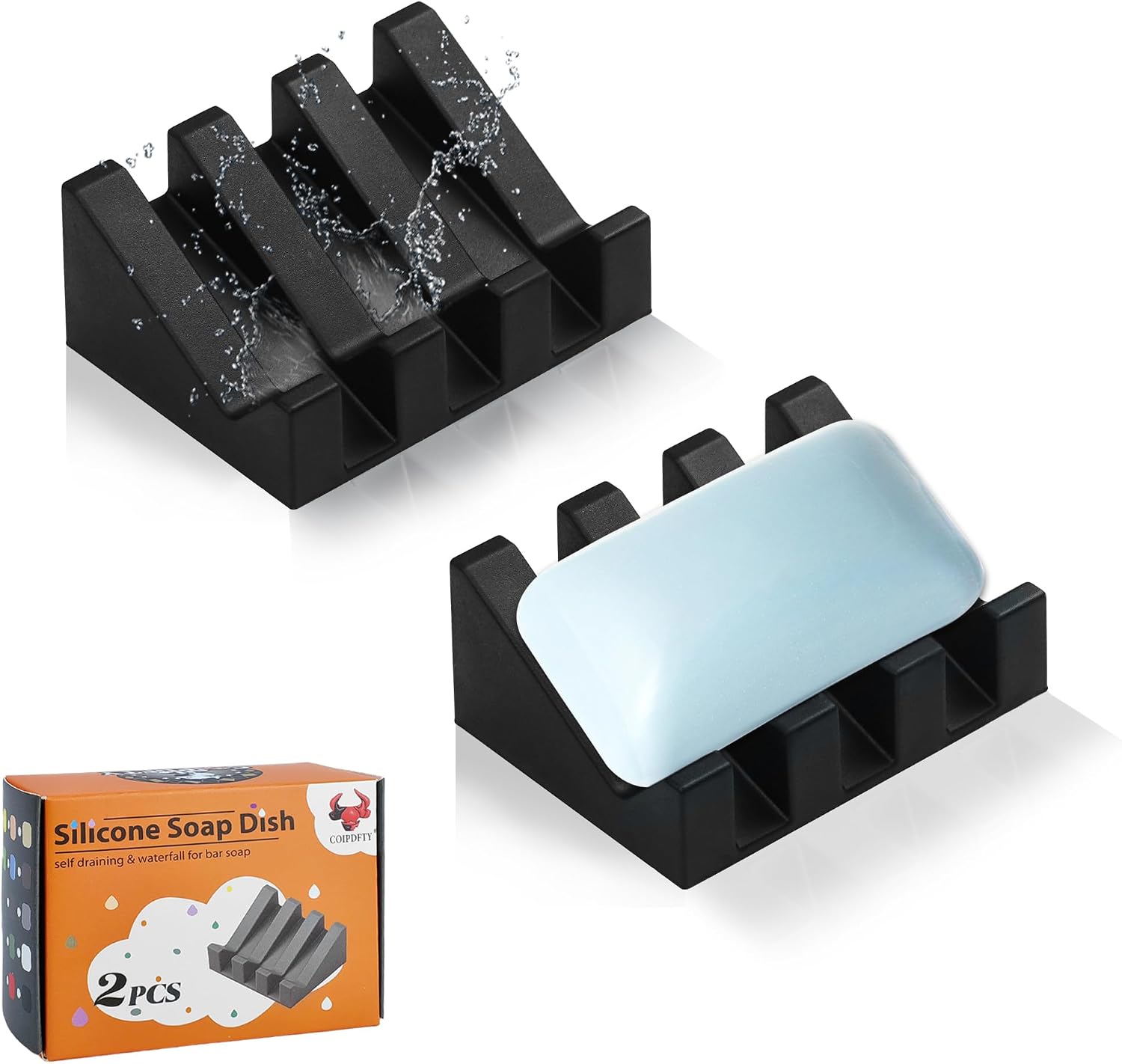 Self Draining Soap Dish Holder,Silicone Soap Dish,for Bathroom,Kitchen, Sponges，Can Extend Soap Life，Keep Soap Bars Dry and Easy Cleaning (Black,1-Pack)