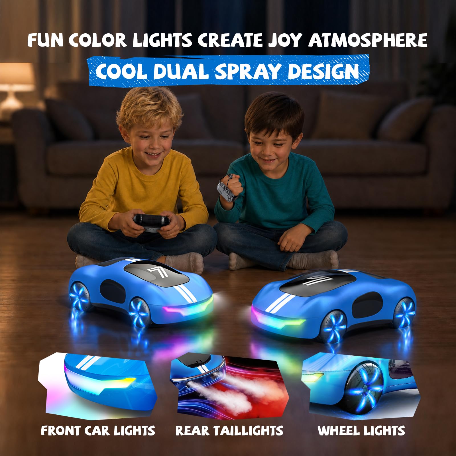 AEROQUEST Coche teledirigido de Juguete, Sensor de Gestos Recargable RC Stunt Auto con luz y pulverización, 2,4 GHz RC Drift Coche de Juguete Regalo para niños a Partir de 6, 7, 8, 9, 10+ años
