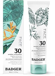 Badger Mineral Face Sunscreen with Zinc Oxide, Sunblock Face Lotion Moisturizer with SPF 30, Vegan, Unscented, Lightweight...