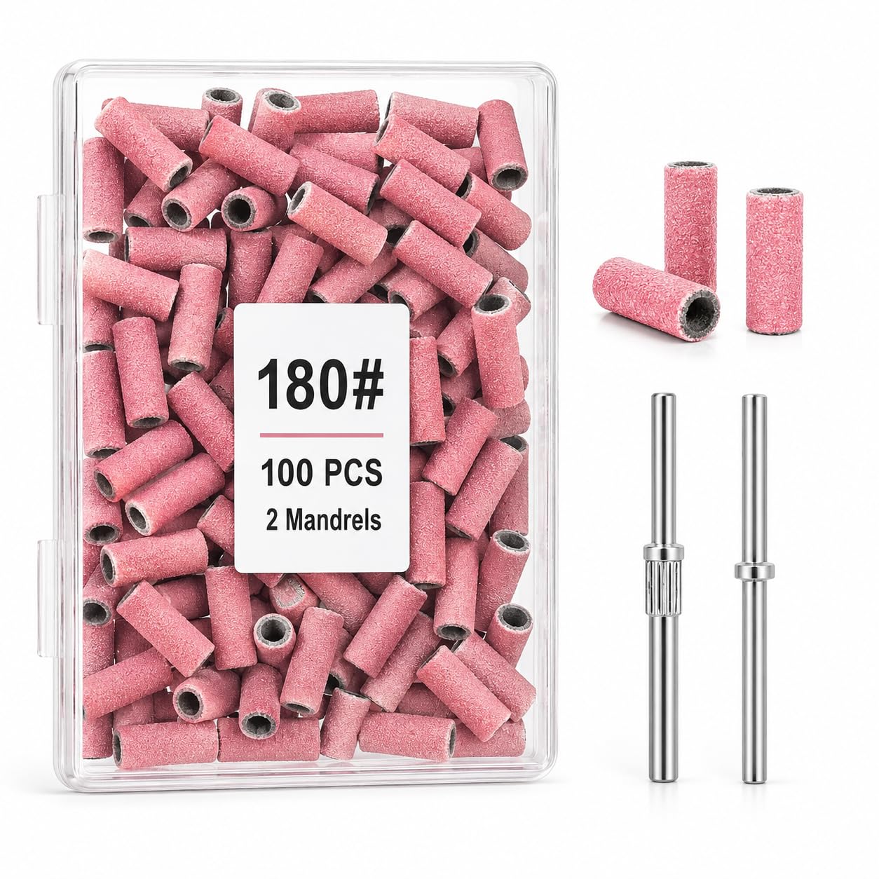 100 Pcs 180# Sanding Bands for Nail Drill with Dual Mandrel Nail Drill Bits
