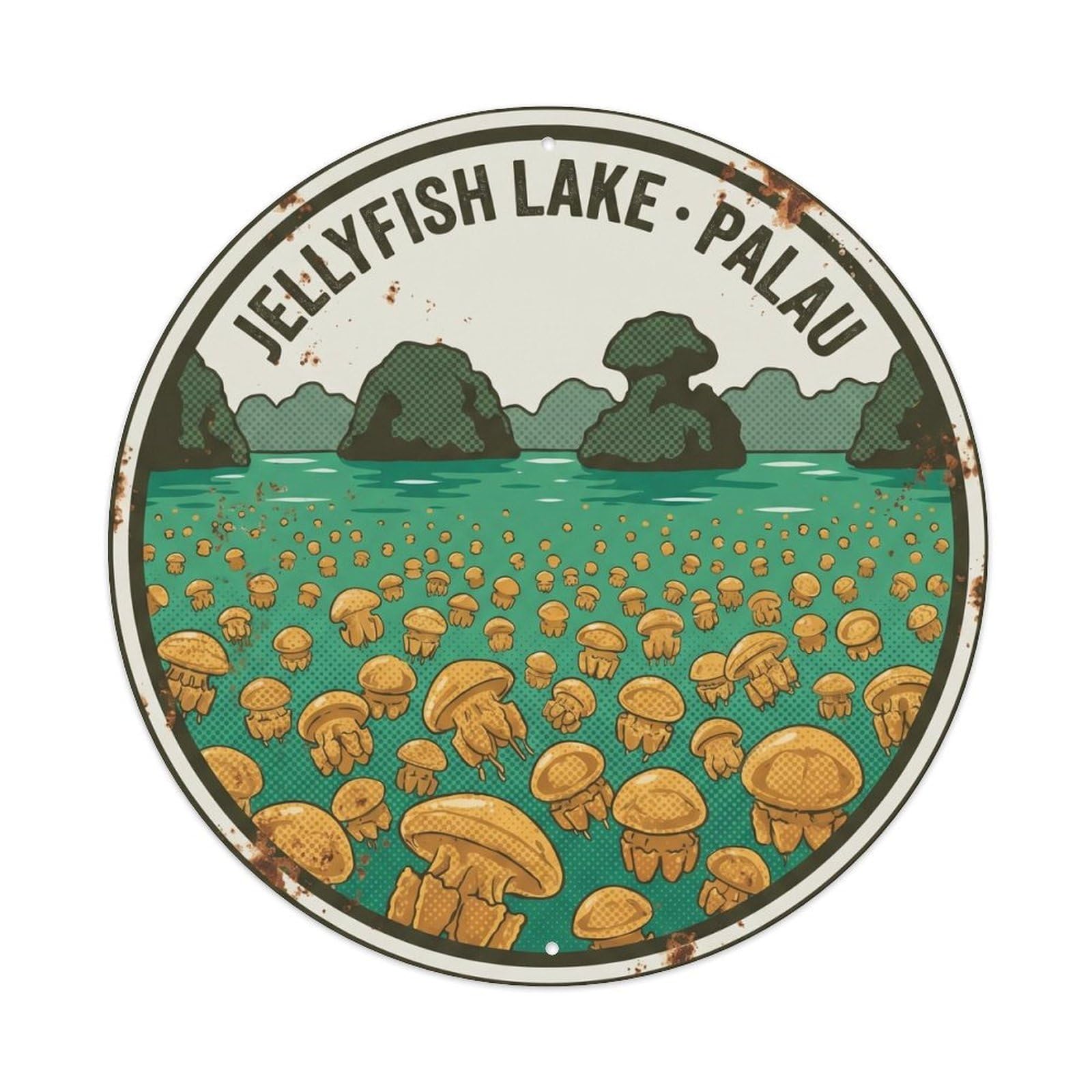 Olyhtr 8X8inch Classic Style Stingless Palau Jellyfish Lake Swarm Retro Reef Metal Tin Sign