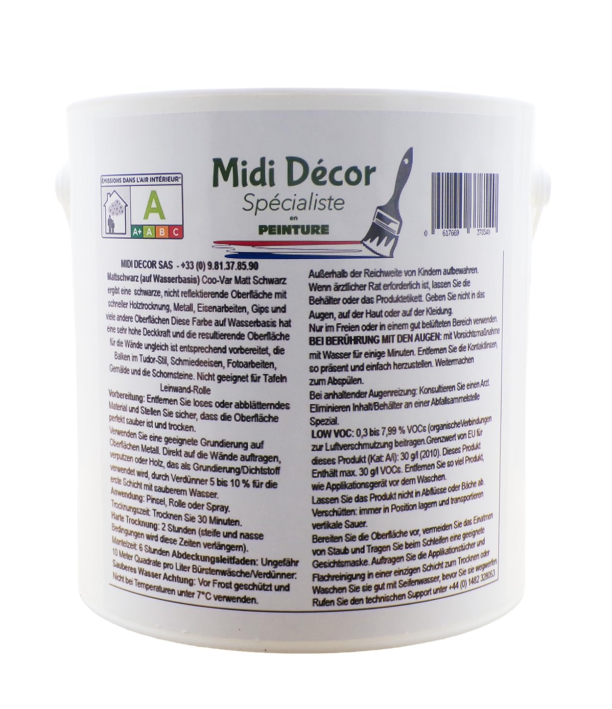 Acryl schwarz matt Farbe für Metall, Holz, Mauerwerk und Beton für den Außen- und Innenbereich, schnell trocknend, 2.5L – 30m² (Midi Decor)