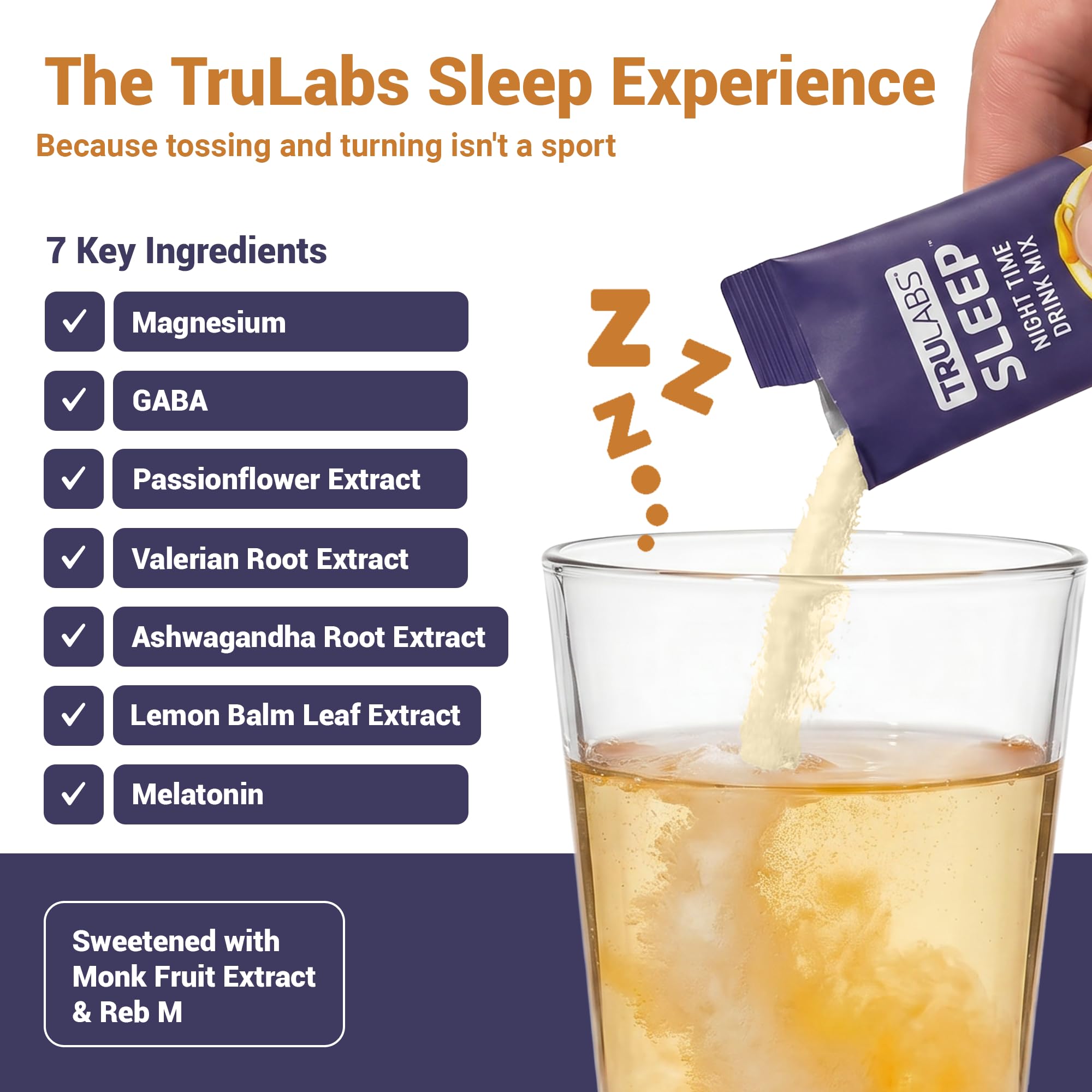 TRULABS Sleep Drink Mix – Honey Lemon Flavor, Sugar-Free Nighttime Sleep Powder Drink Mix with 65mg Magnesium, 2500mg GABA, Herbal Extracts & 3 mg Melatonin (6 Stick Packs) — Amazon image 2