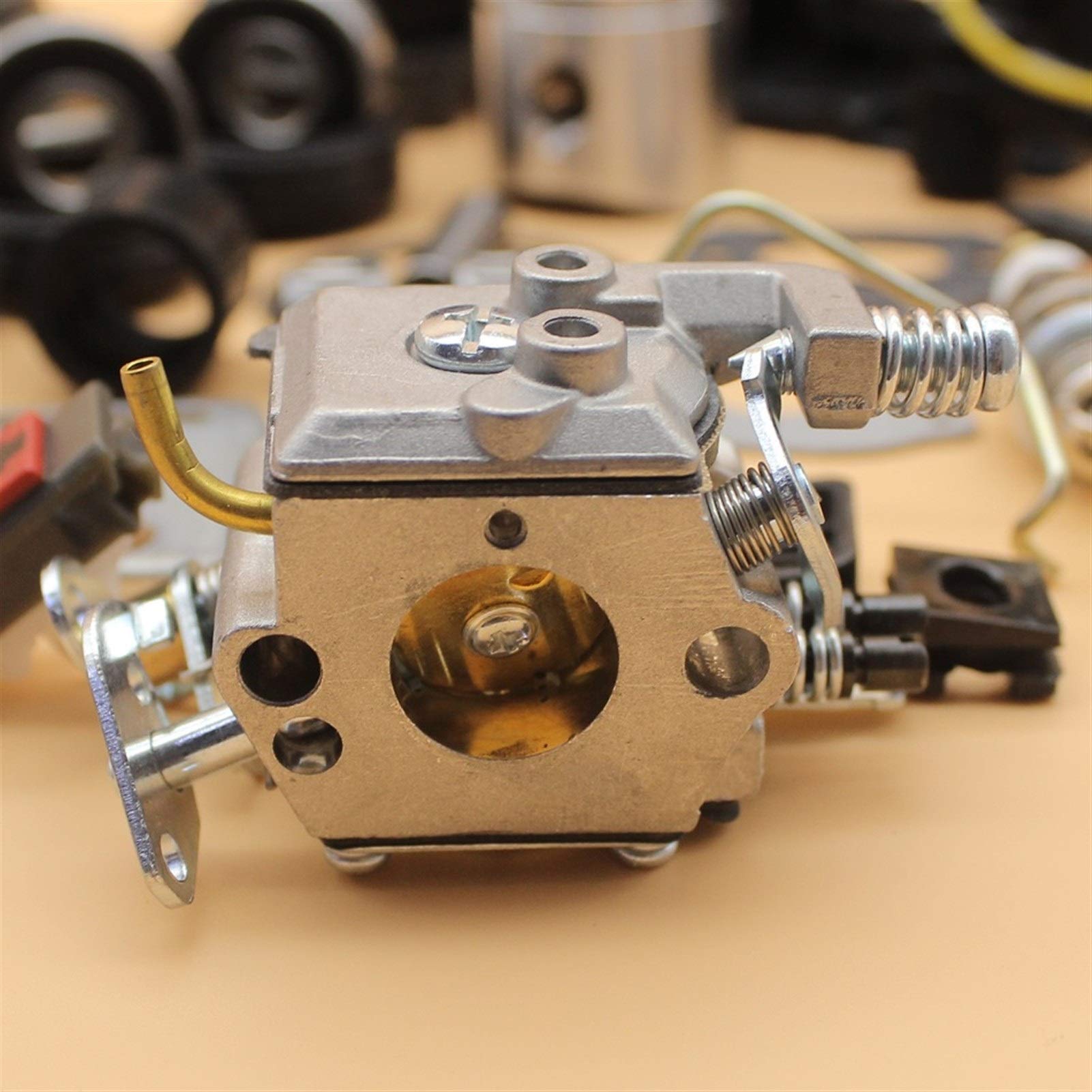 Tiempo Beixi 38 mm Cilindro del pistón del carburador Bobina de Encendido Cilindro del Embrague Kit de Bomba de Aceite Compatible con Husqvarna 136 137 141 142 Motosierra Motor Motor Parts
