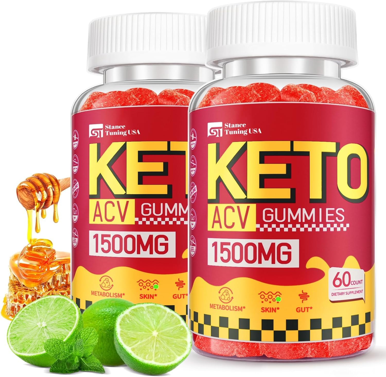 Stance Tuning USA Keto ACV Gummies - 1500MG ACV Keto Gummies for Women Men - Apple Cider Vinegar with Mother for Gut - Vegan & NON-GMO Keto Gummies, Made in USA, 2 Pack