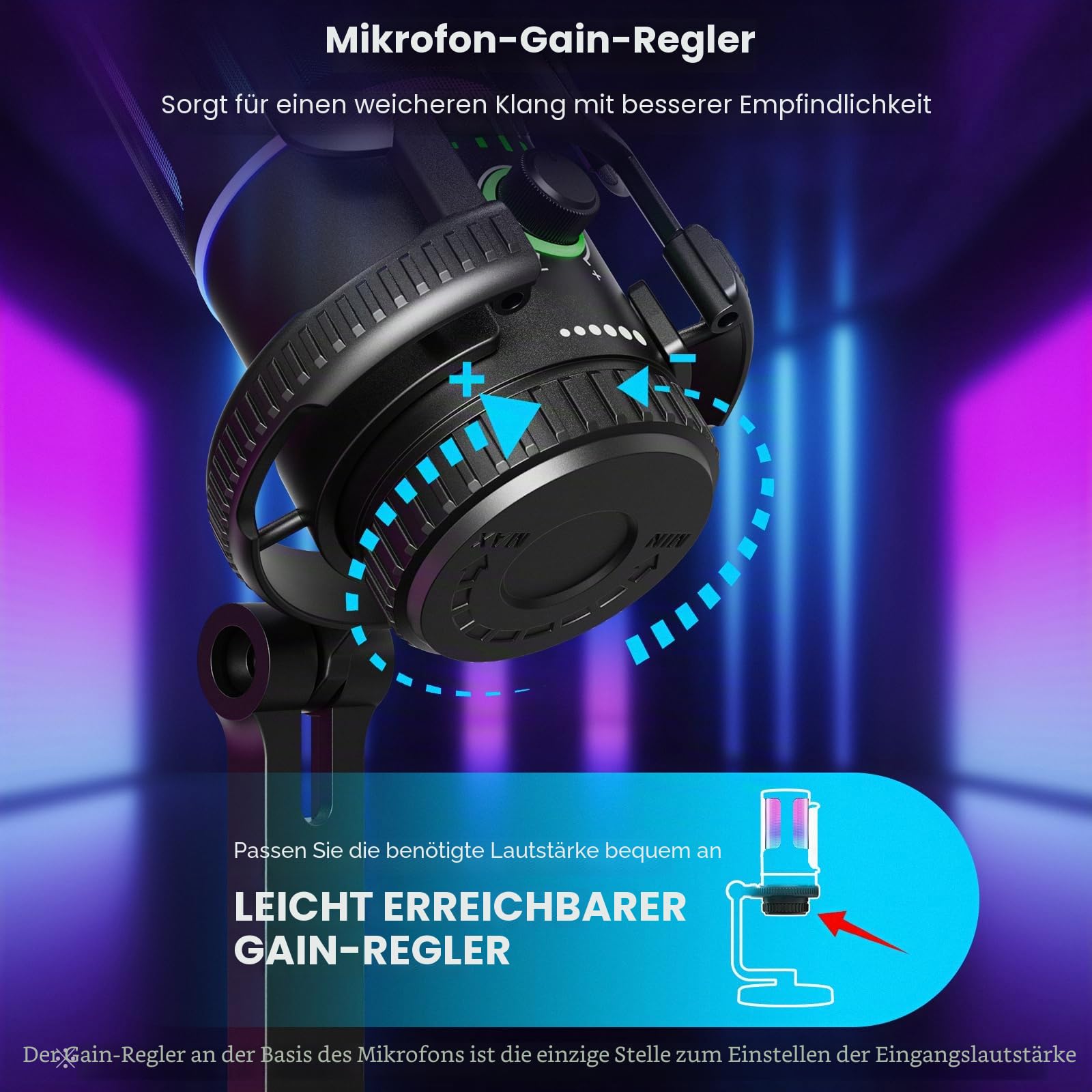 SINWE USB Gaming Mikrofon mit Rauschunterdrückung und Gain-Steuerung – Mikrofon für PC, PS4/5, Streaming, Gaming und Podcasts – inkl. Pop-Filter, Aufhängung, schnelle Stummschaltung und