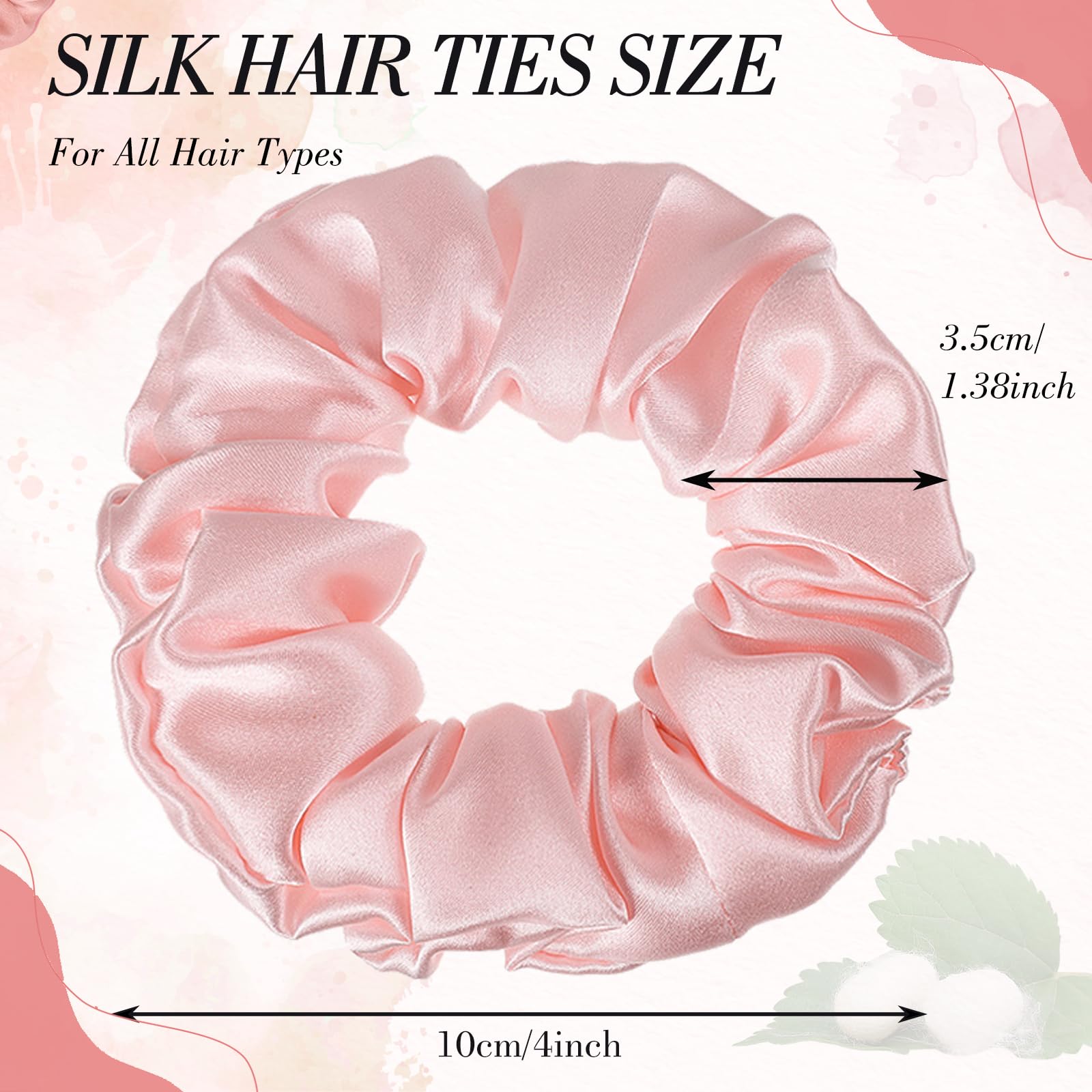 Coleteros de seda de morera, paquete de 4 lazos de seda para el cabello | Regalos rosados, 19 momme, suave con el cabello, reduce la rotura y las arrugas, para el día o el sueño, todo tipo de cabello