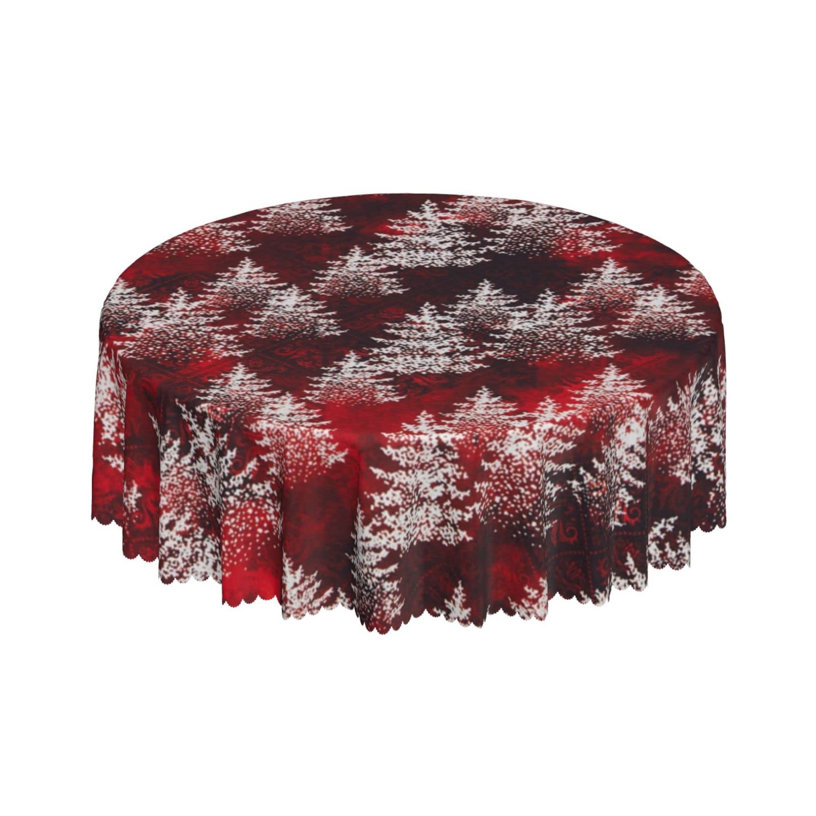 Lsjuee Christmas Tree Winter Red Round Tablecloth 60 Inch Printed Washable Tablecloth for Dining Party Holiday Fall Home Decorative