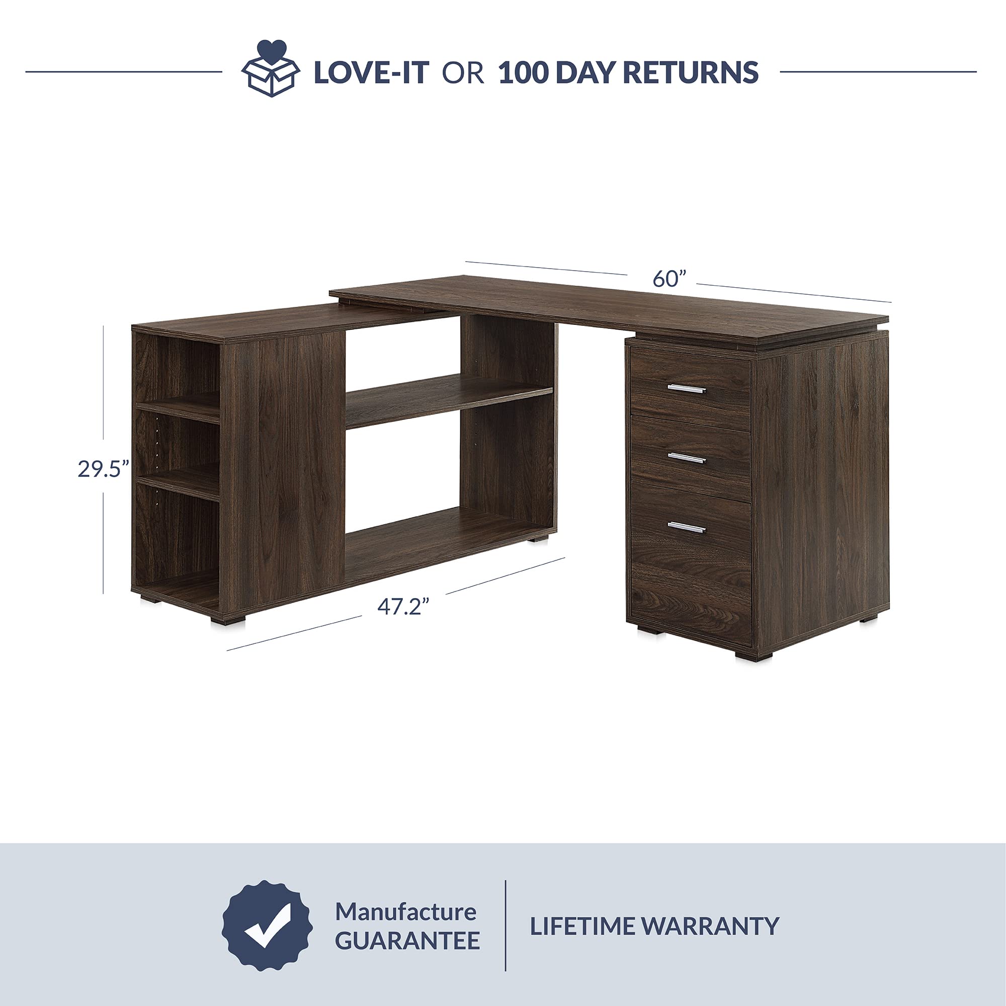 BELLEZE Modern L Shaped Computer Desk, Space Saving Home Office Corner