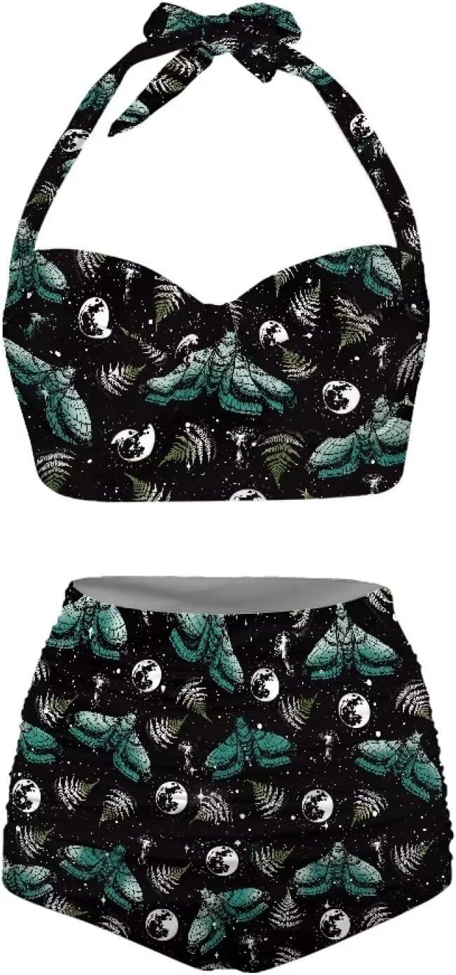 Suobstales Women High Waist Bikini Set Two Piece Push Up Halter Swimsuits Bathing Suits Tummy Control Swimwear Beachwear