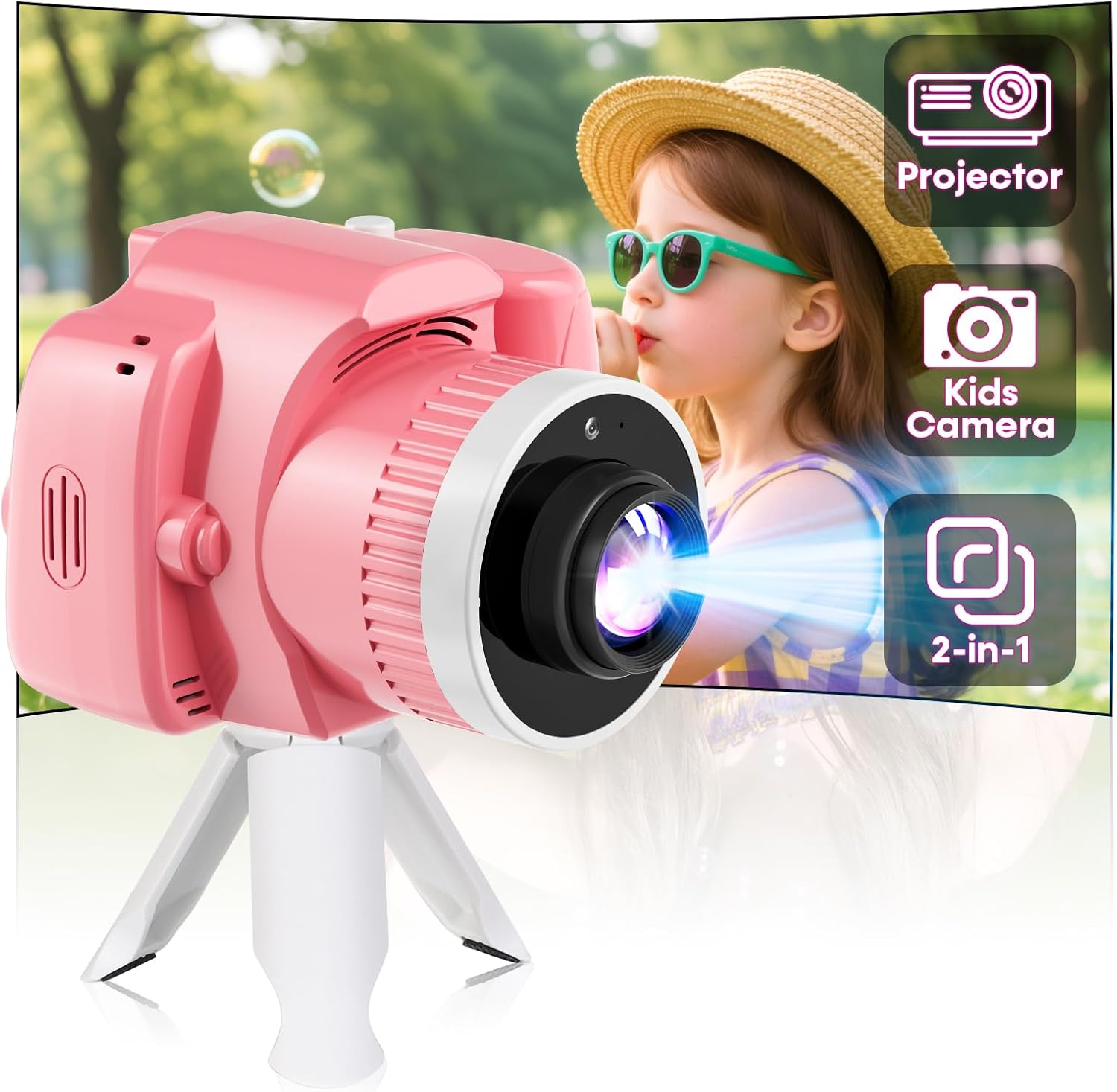 Kids Camera with Projector: Perfect Birthday Christmas Festival Gift for Boys Girls - Toddler Camera Toys for 6 7 8 9 10 Age Years Old - Pink