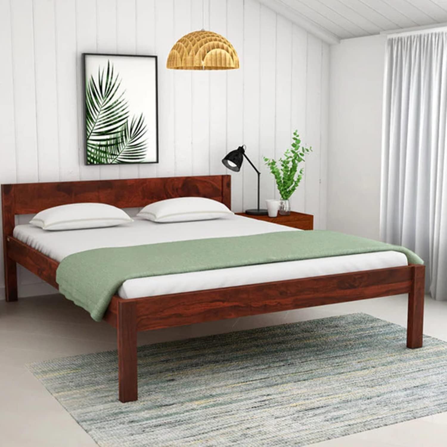 Sheesham Wood Bed Without Storage Solid Wooden Cot Double Bed Furniture Elegant and Functional Bedroom Living Room Home Palang (Reddish Dark Brown, Queen)-image-35