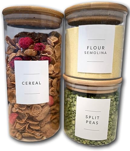 Lovable Labels Etiquetas preimpresas de granjaminimalista para despensa, 168 etiquetas para contenedores de despensa aptas para lavavajillas que