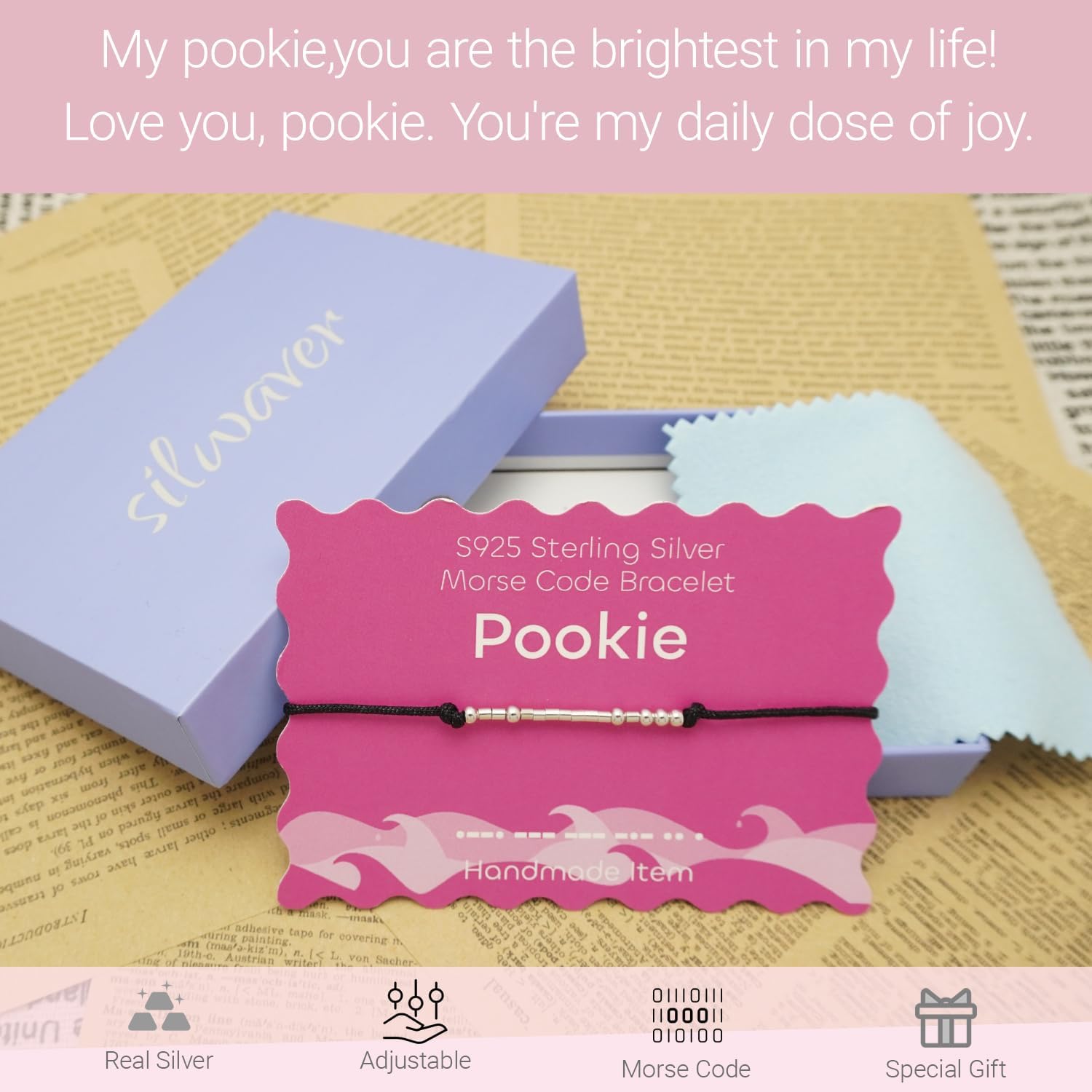 Birthday Gifts for Women, Sterling Silver Morse Code Bracelets for Women, Morse Code Inspirational Gifts Bracelets for Friends Sister Wifey Valentine's Day Gift - Image 4