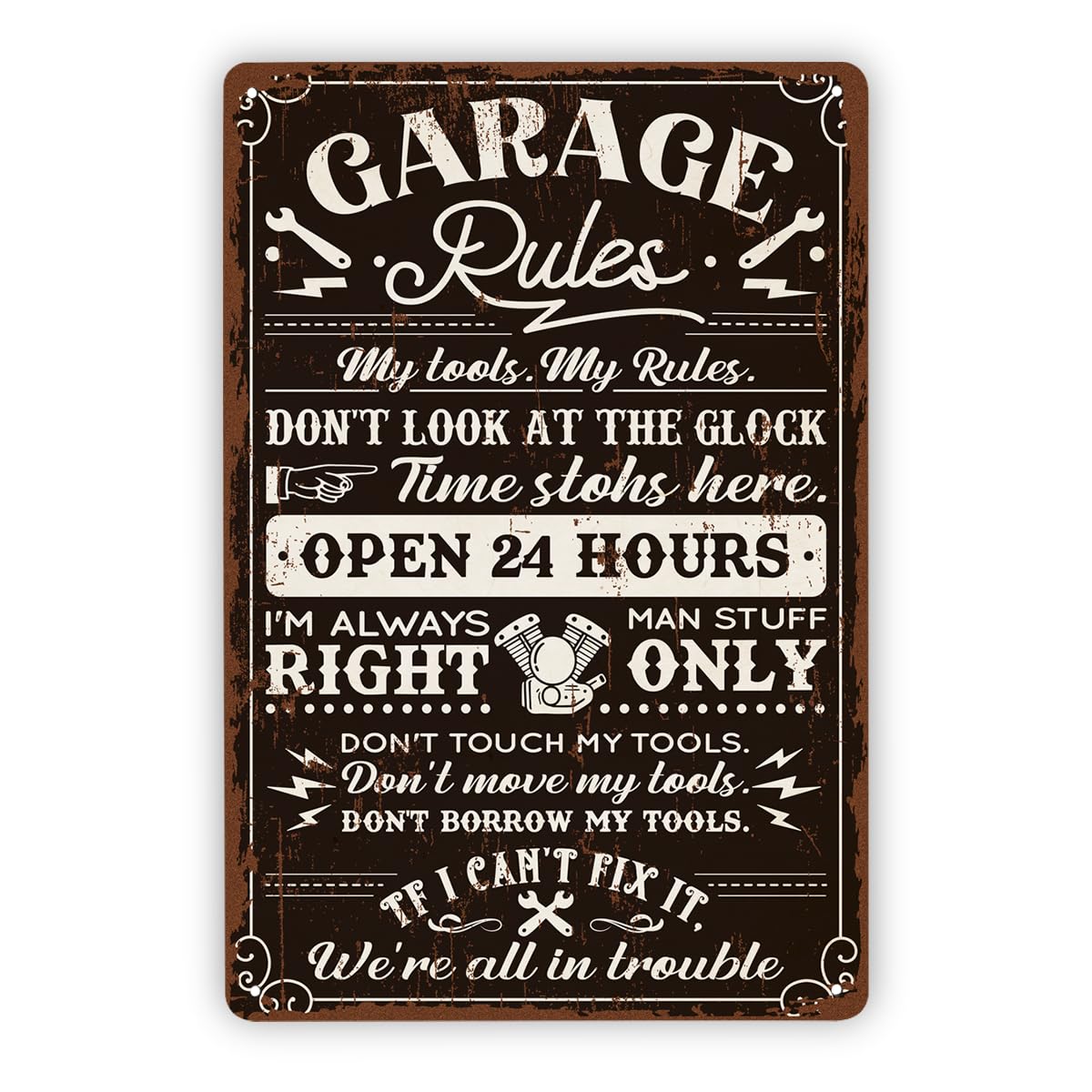 Garage Rules Workshop Man Cave Tin Sign, Indoor Outdoor
