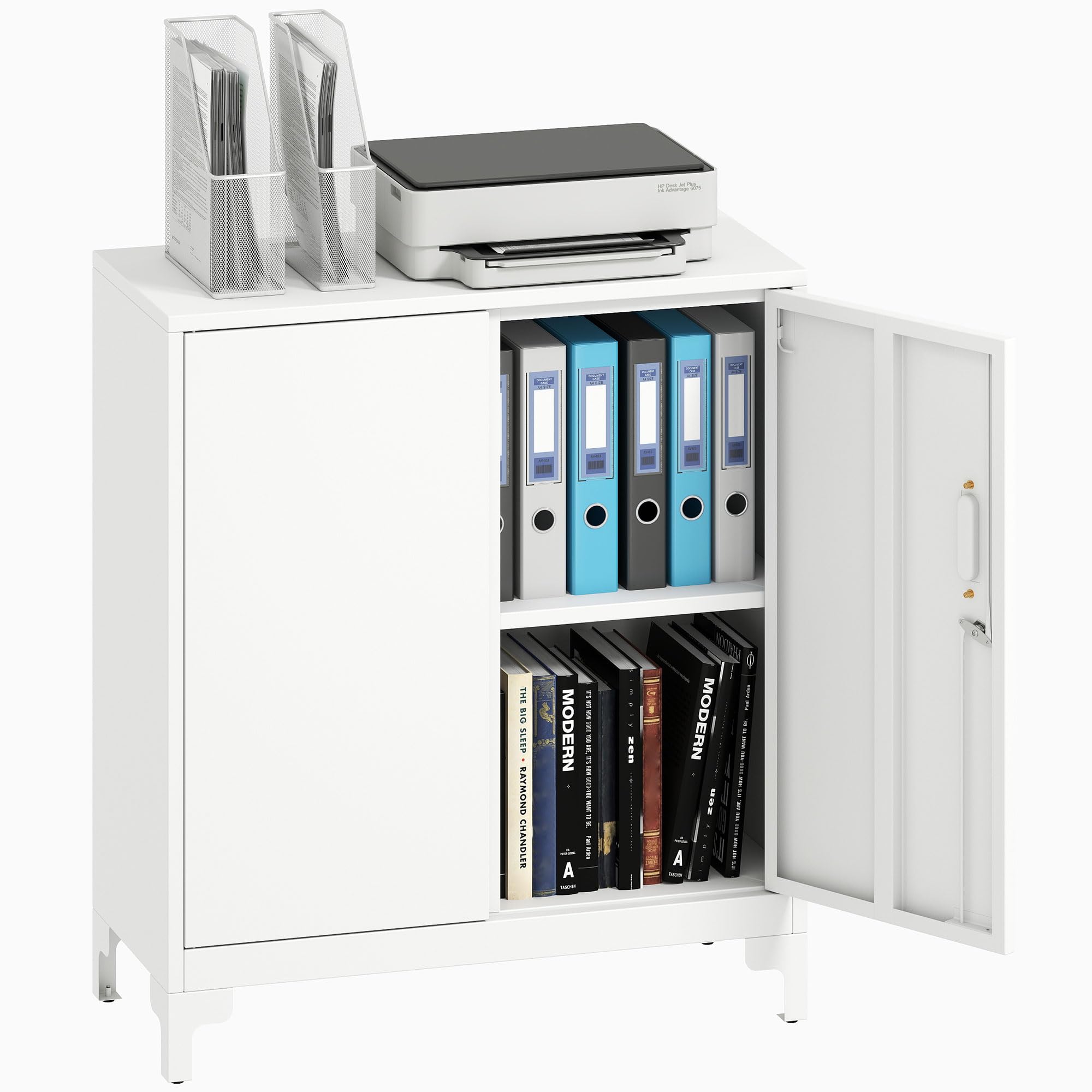 HOMCOM Aktenschrank Büroschrank Abschließbar Mehrzweckschrank mit 2 Ebenen, 2 Türen, Metallschrank Aufbewahrungsschrank Allzweckschrank 80 x 35 x 91 cm Weiß
