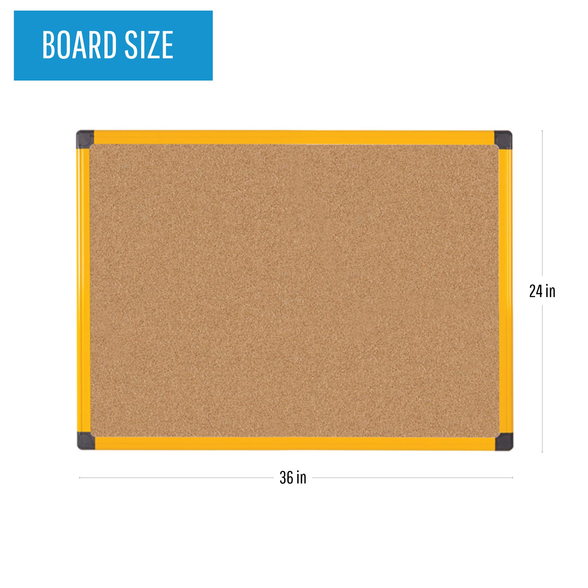 Bi-Office Lavagna Di Sughero Naturale Ultrabrite, Con Cornice In Aluminio Giallo, Robusta Bacheca Ad Alta Visibilità, 90 x 60 cm