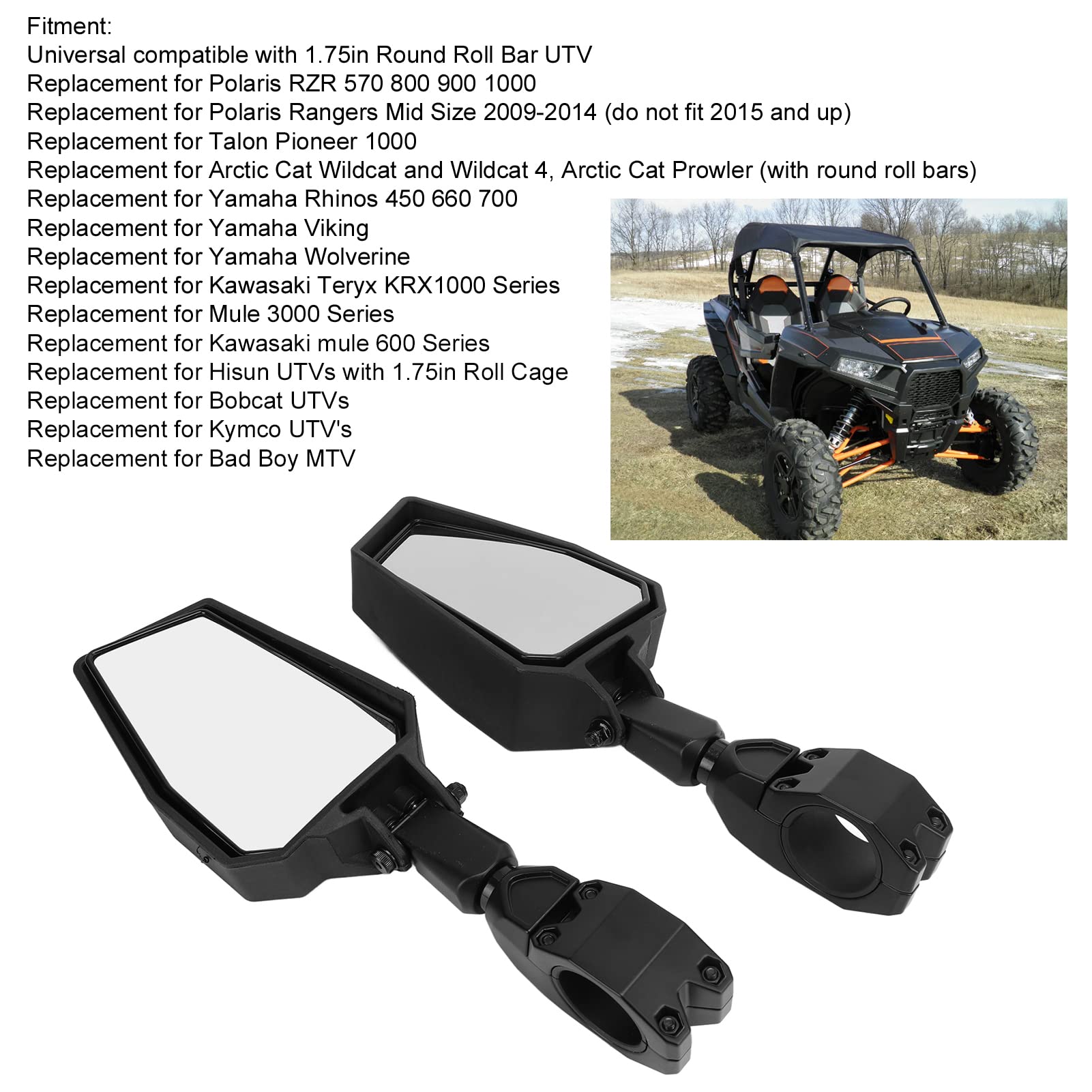 Akozon Motorrad Spiegel, Moped Spiegel UTV Seite Rückspiegel 180° einstellbar 1,75 Zoll Lenkerendenspiegel für 800 900 1000 XP/für Rhinos 450 660 700/für