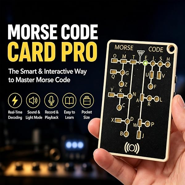 Morse Code Trainer Card Pro, trainer interattivo per il codice Morse con decodifica in tempo reale, design professionale in stile PCB con segnalazione LED e modalità audio, dispositivo (1 PC) - 1