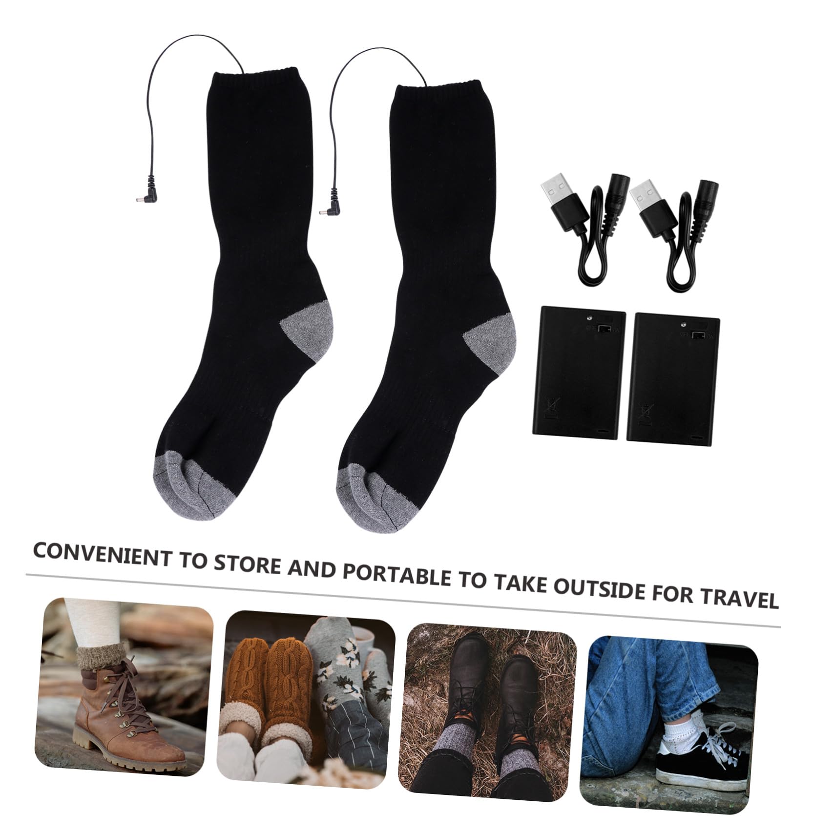 Beheizbare Socken für Winter, USB, Polyester, Schwarz, 1 Satz