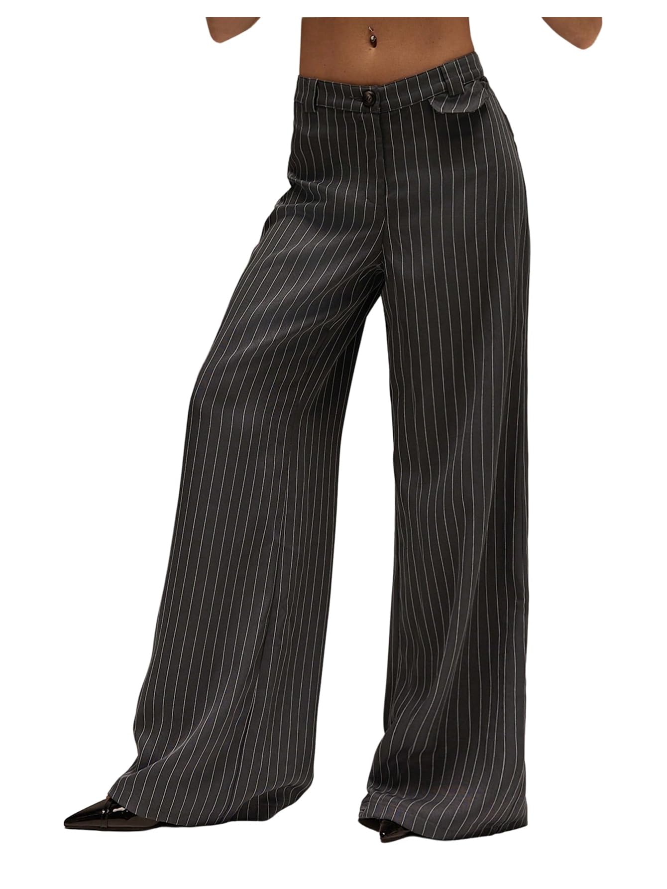 GORGLITTER Womens Striped Baggy Dress Pants Low Waist Wide Leg Business Casual Work Trendy Trousers 2025
