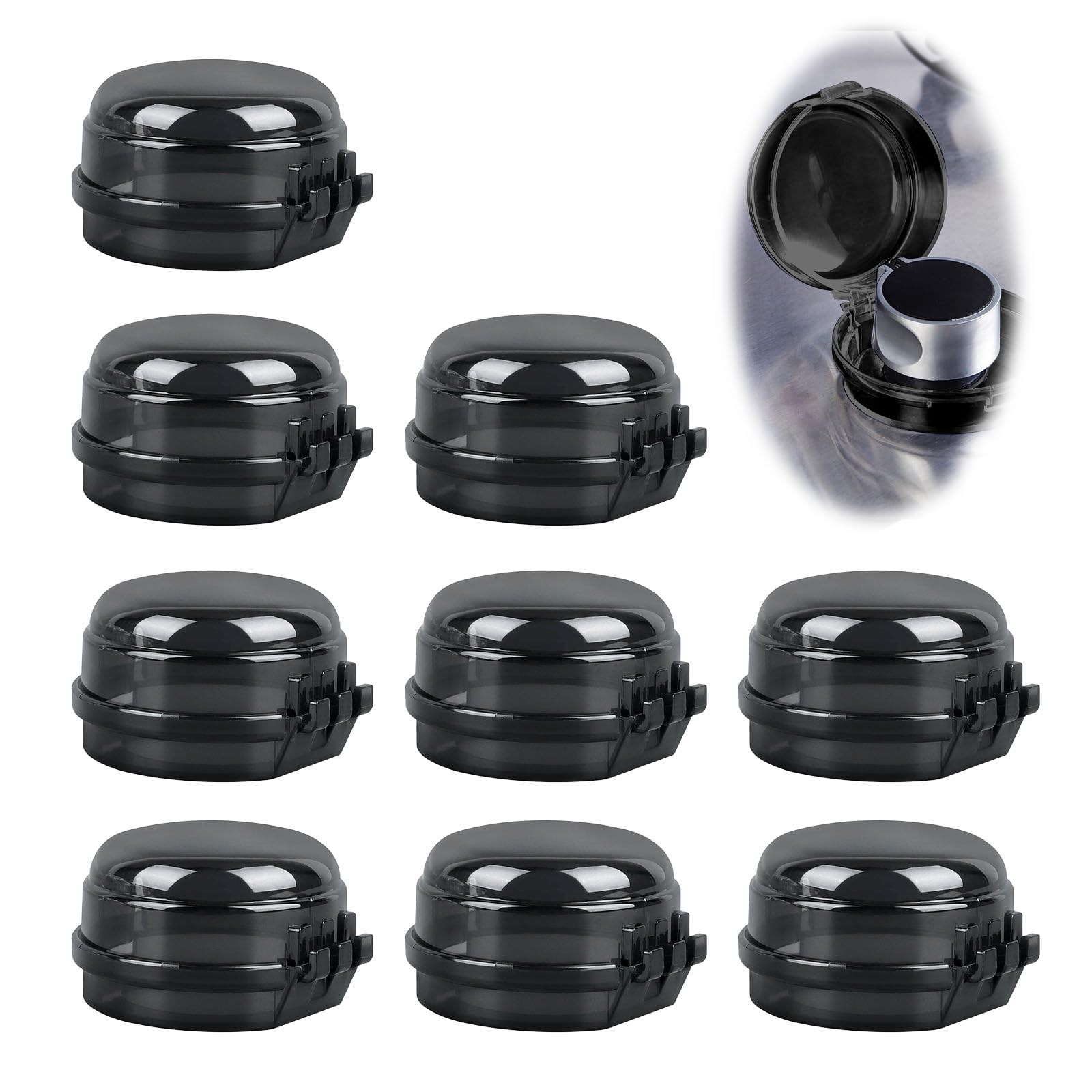 9 pcs Gas Stove Knob Covers Oven Knob Lock Child Safety Heat-Resistant Easy-Clean Adhesive Covers Protective Cove Fire Guard Cooker Switch Covers for Baby Toddler Child Kitchen Safety (Black)
