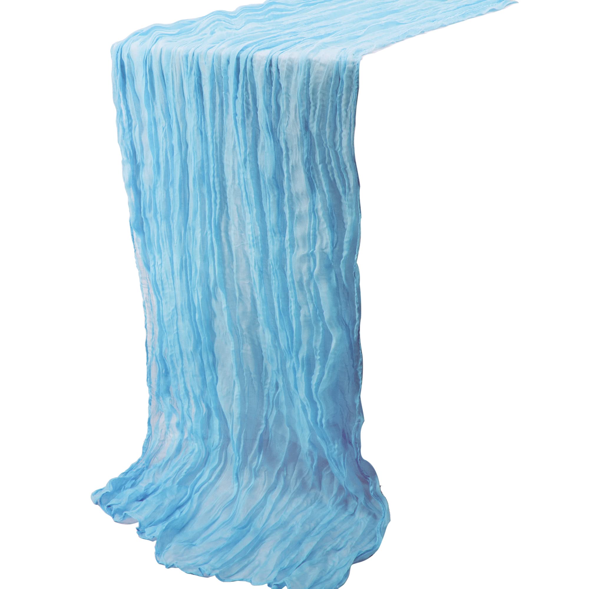 Time to Sparkle 3PCS Cheesecloth Table Runner 90X400CM Vintage Gauze Romantic Table Runner for Wedding Bridal Shower Birthday Party Table Decor Baby Blue