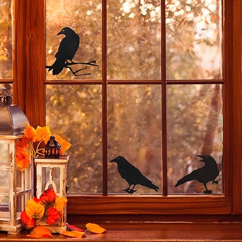 Miniatura 6 de Qmetalart Raven - Decoración de Halloween para exteriores, decoración de cuervo para exteriores, diseño de pájaro negro, mini adorno de jardín,