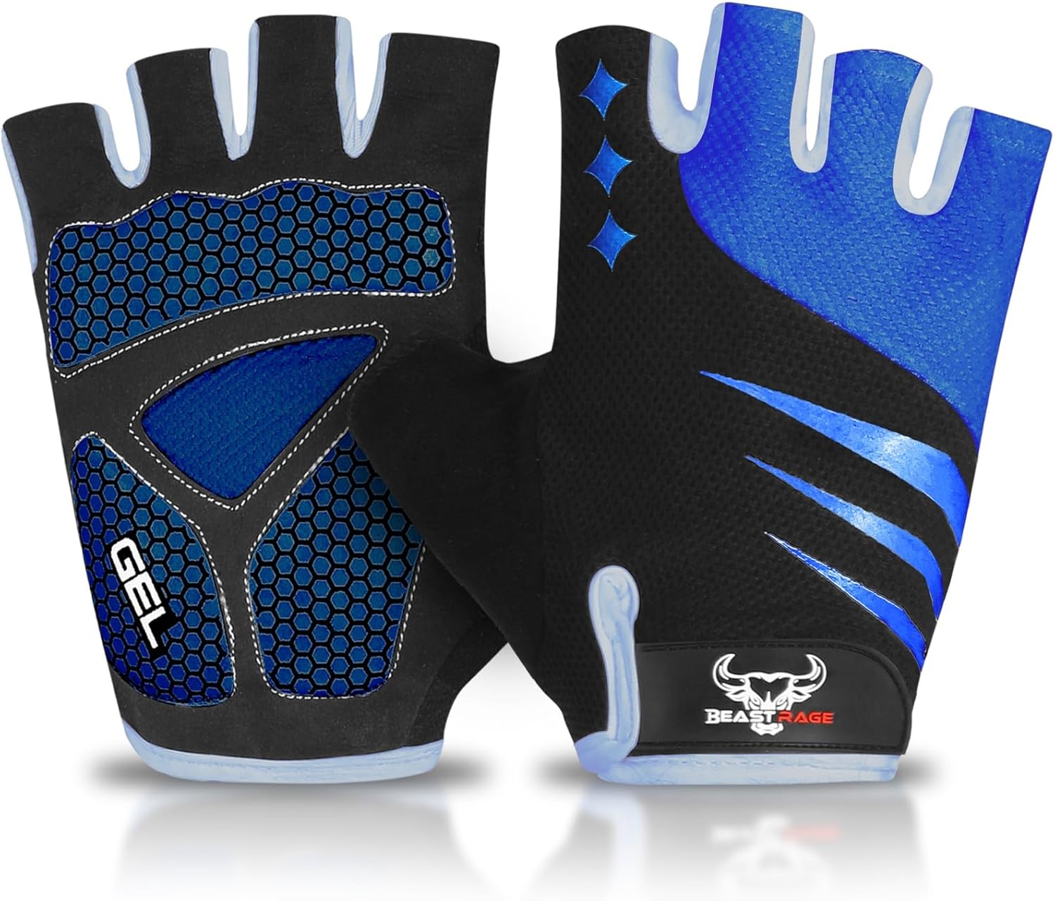 BEAST RAGE Half Finger Cycling Gloves for Men Women, Gel Padded Anti-Slip Shock Absorbing Weight Lifting Gym Gloves Cycle Mountain Bike Gloves for MTB, Biking, Hiking