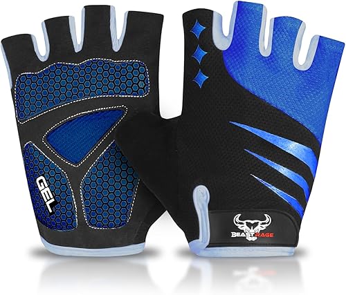 BEAST RAGE Guantes de ciclismo de medio dedo para hombres y mujeres, guantes acolchados de gel, antideslizantes, absorben los golpes, levantamiento