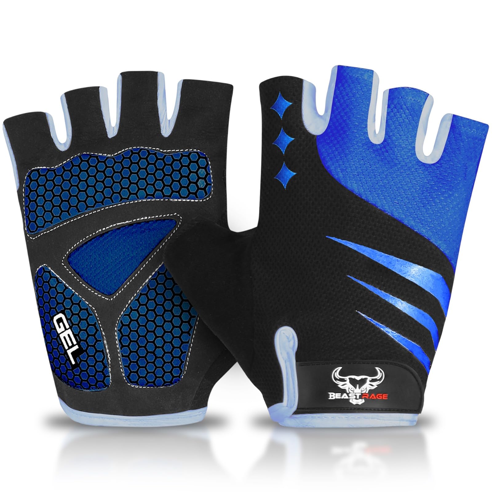 BEAST RAGE Halbfinger-Fahrradhandschuhe für Herren und Damen, Gel-gepolstert, rutschfest, stoßdämpfend, für Gewichtheben, Fitnessstudio, fingerlos, atmungsaktiv, Mountainbike-Handschuhe für MTB,